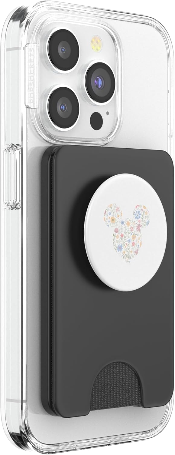 Mickey Mouse Floral Silhouette Art PopSockets PopWallet for MagSafe