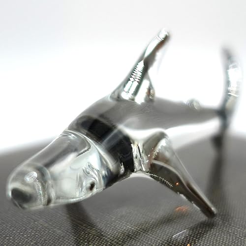 Miniatura 6 de Tiburón miniatura diminutas figuras animales soplado a mano arte de vidrio Mar regalo coleccionable Decorar (plata)