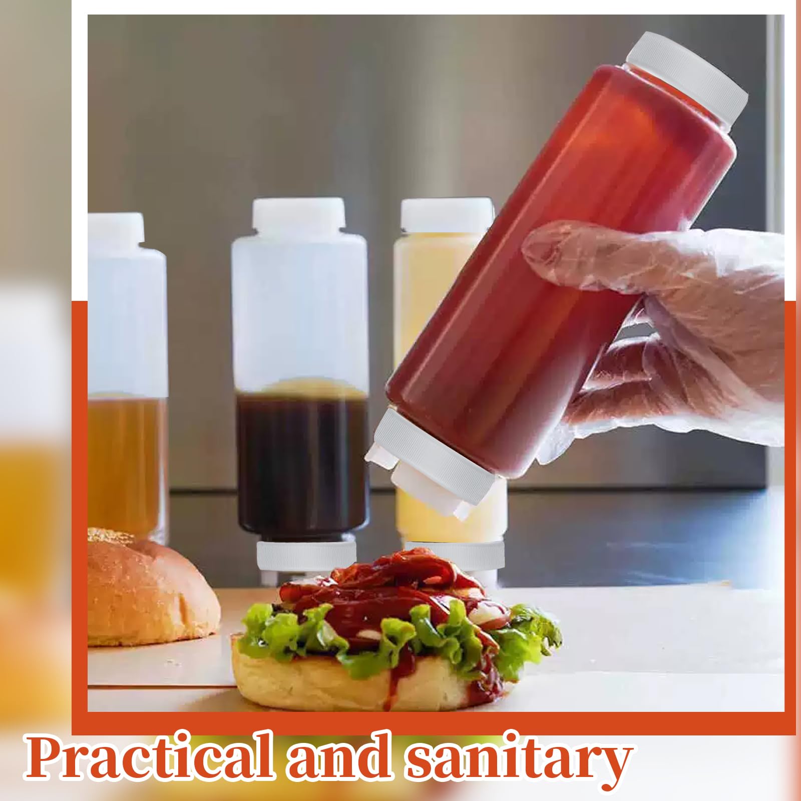 12 botellas exprimibles de condimentos de 32 onzas con etiquetas, botellas recargables transparentes invertidas, dispensador de salsa de plástico para restaurante, cocina, ketchup, aderezo y 5