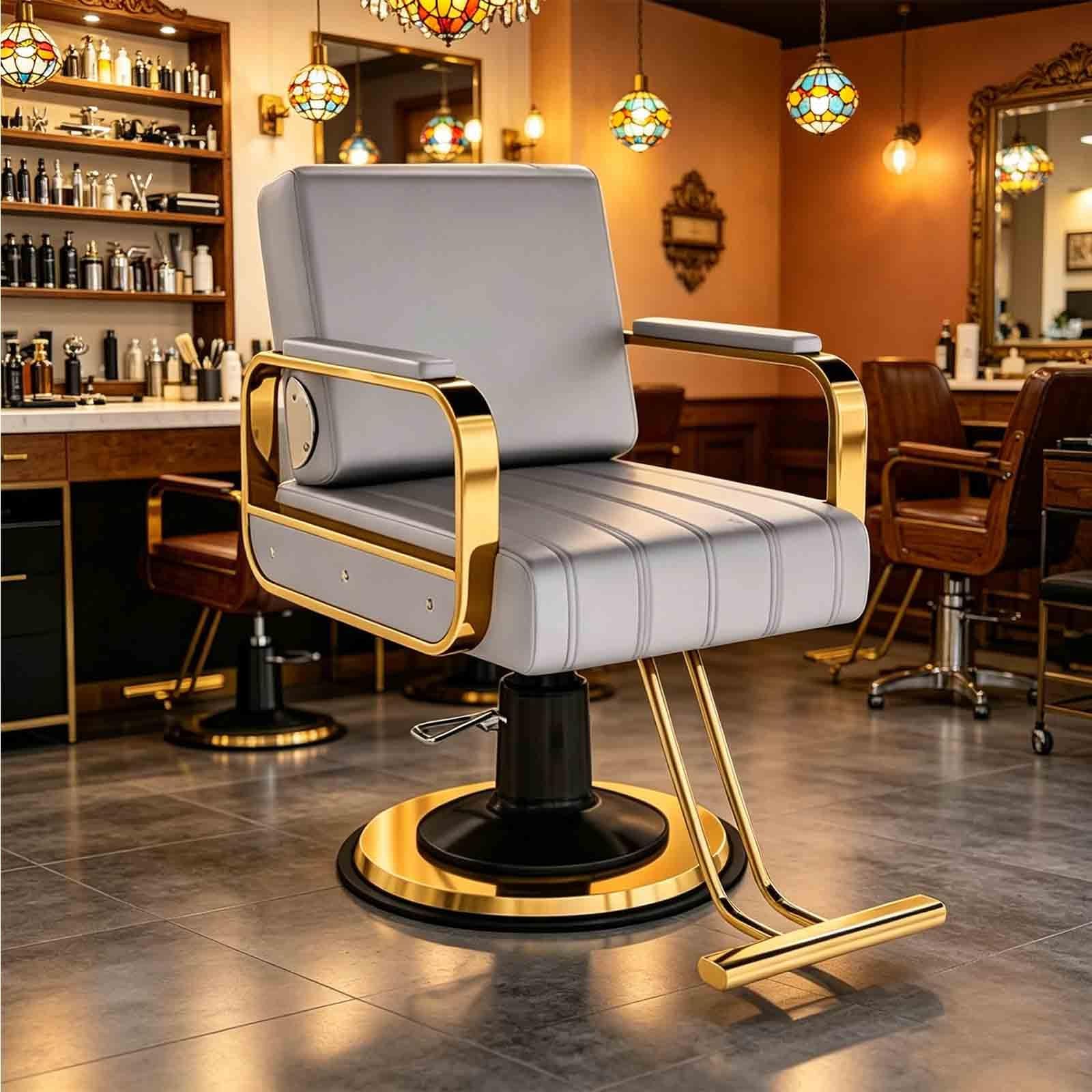 Sillón De Peluquería Y Barbería, Silla Hidráulica con Giro De 360° Y Pedal, Tapicería De Cuero PU Impermeable, para Peluquerías, Spas, Uso Doméstico Y Centros De Belleza(A)