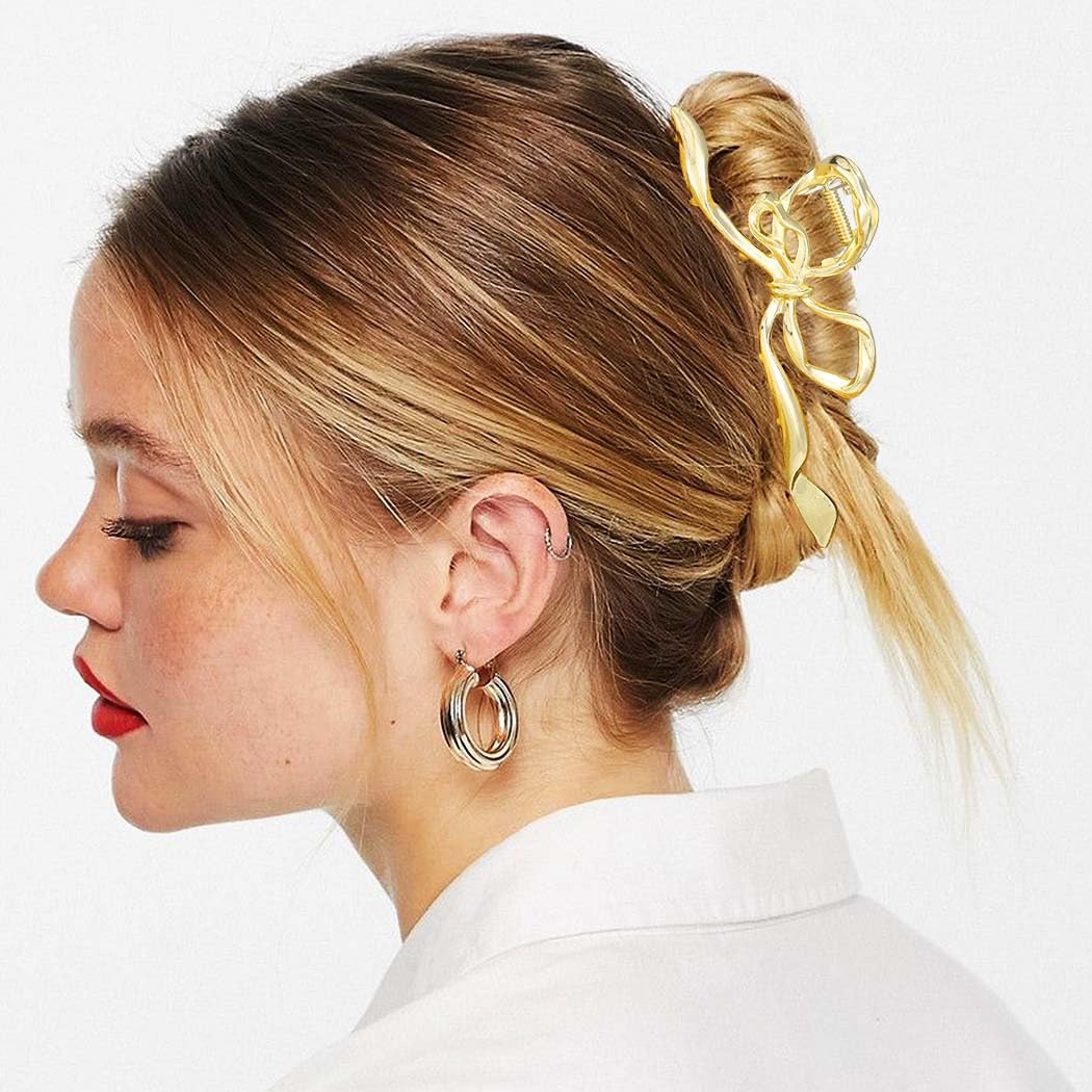 Reaky Bow Claw Clips Gold Metal Hair Clip Large Hair Claws Hair Accessories for Women, Gold,Silver - Image 3