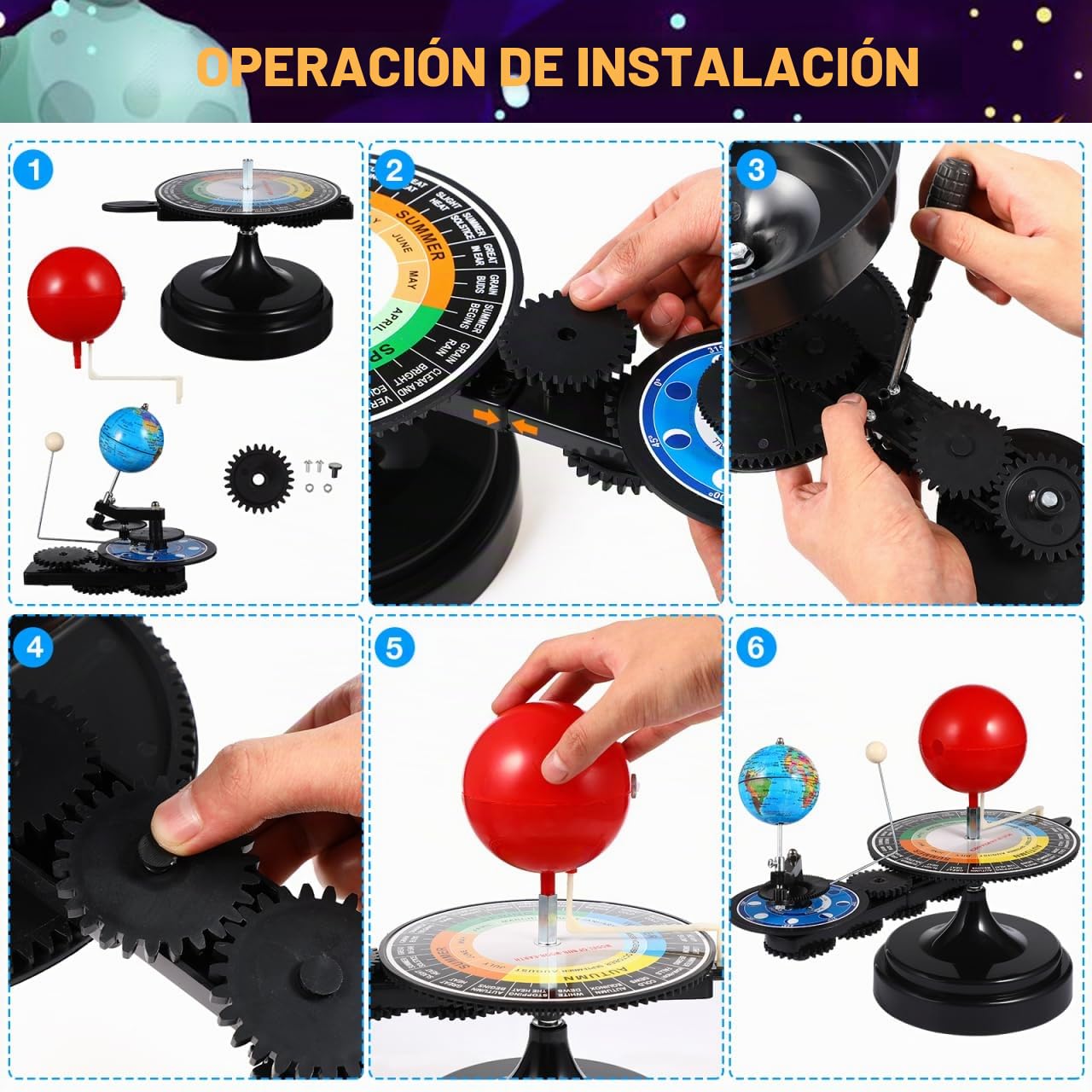 ULTECHNOVO Modelo de sistema solar – Sol Tierra Luna Modelo Orbital – Sistema Solar Planetario Modelo 3D Rotación Modelo Ciencia Educación Astronomía Conocimiento