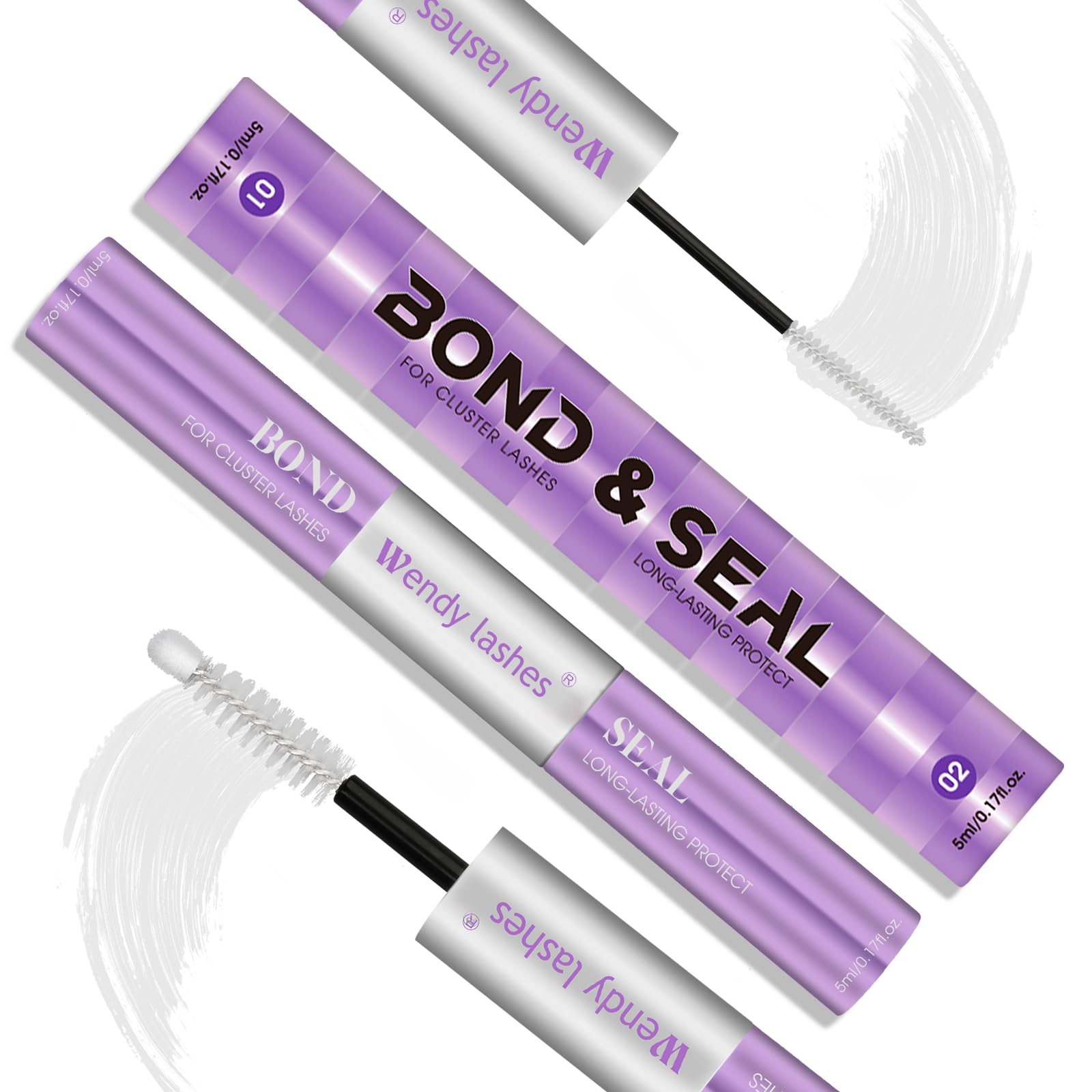 Lash Glue Bond and Seal for DIY: 1-Pcs, Wendy, 2 in 1, Strong & Flexible Hold, 5ml Clear-Bond, 5ml Clear-Seal
