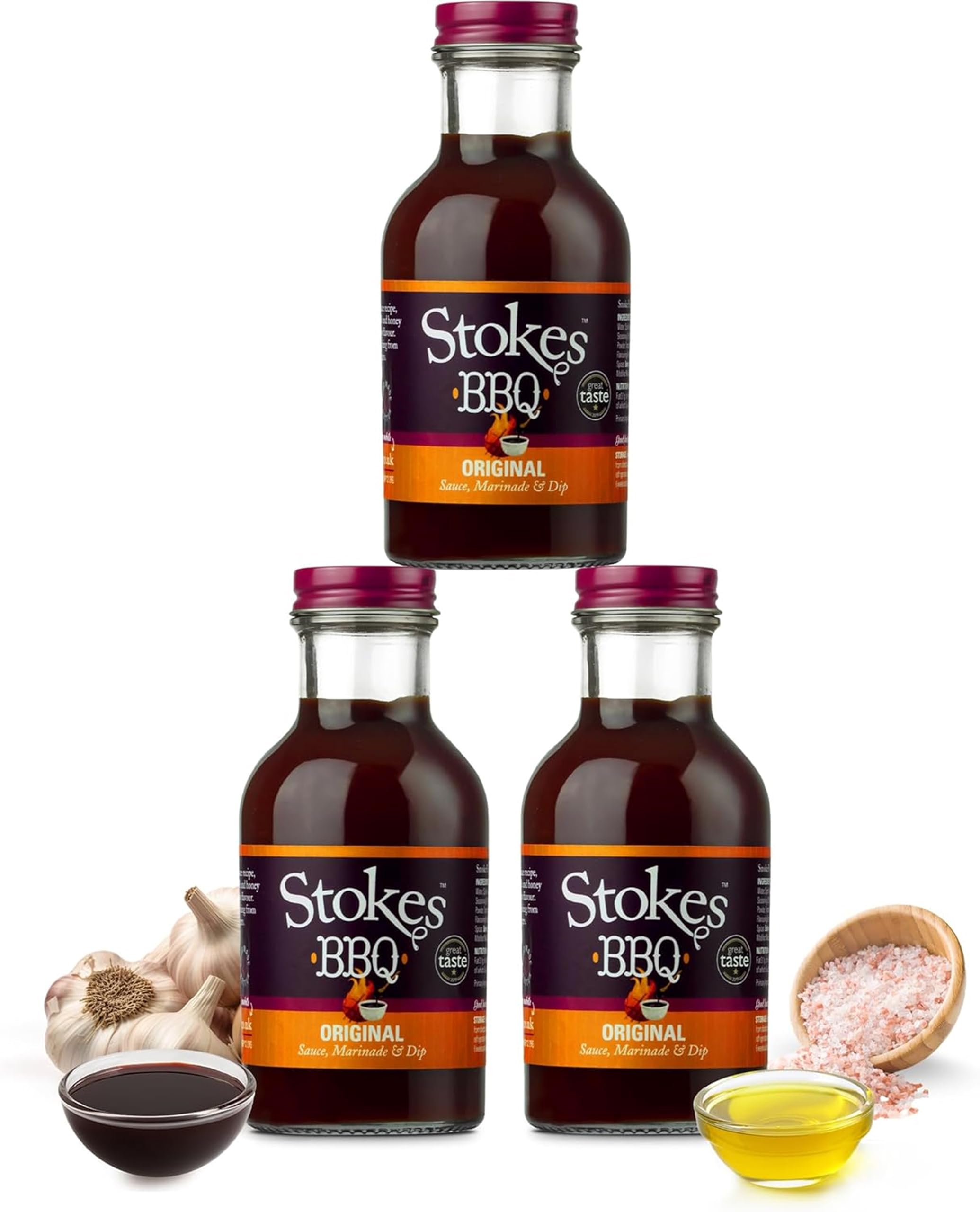 Stokes Original BBQ Sauce 3PK, Rich & Smoky Barbecue Sauce, Perfect As A Sauce Or Dip, Award Winning Original Barbecue Sauce Marinade, Thick & Sweet BBQ Sauce Made With Honey, 315g Glass Bottle