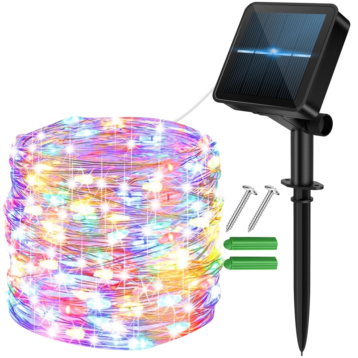 micocali Solar Fairy Lights,1Pack 12M/40Ft 120LED Solar Garden Lights with 8 Modes Waterproof Copper Wire Decorative String Light for Outdoor/Indoor Home, Yard, Wedding, Patio (Multi-Coloured)