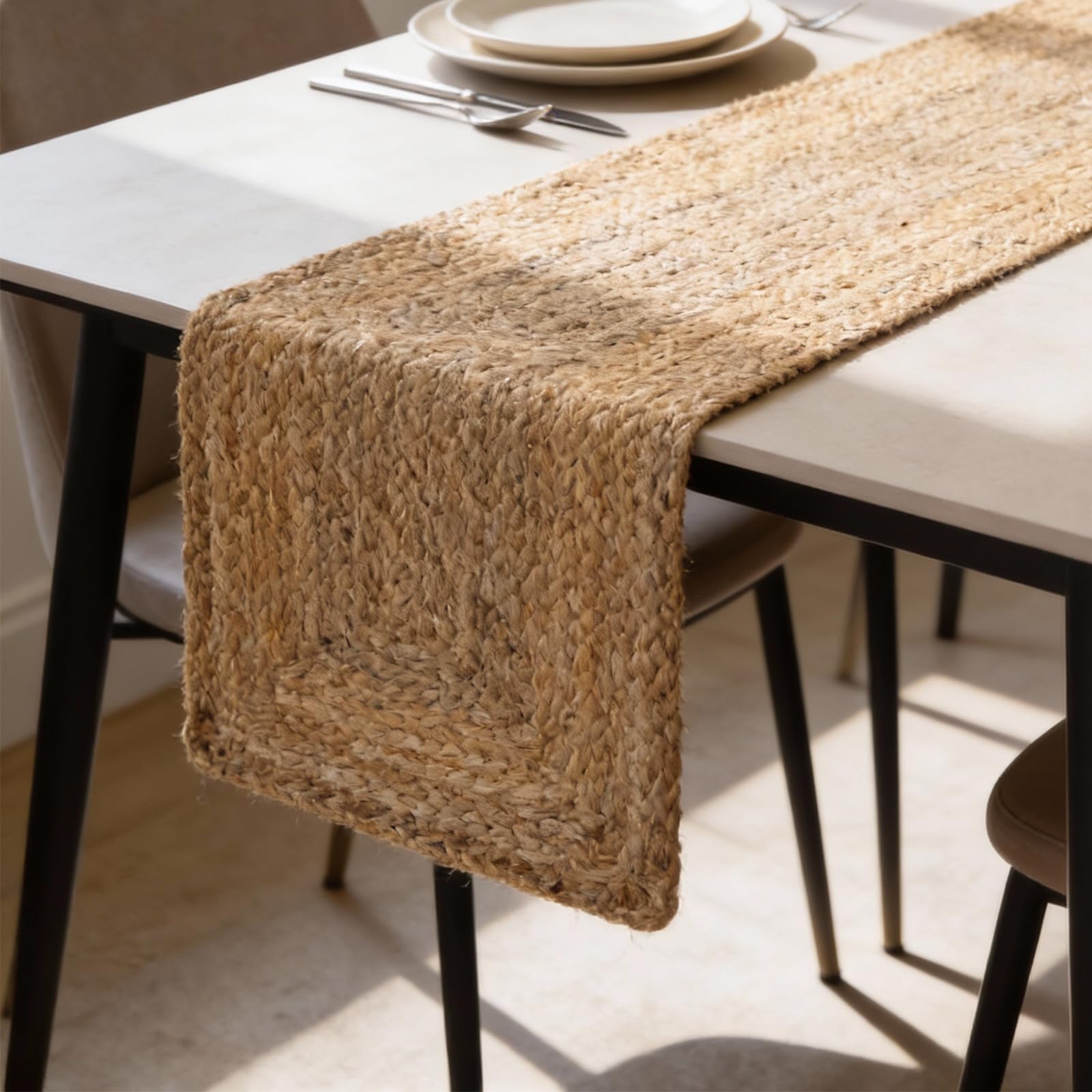 Craft Trade Runner da tavola in iuta intrecciata, per feste di nozze, rustico, vintage, in sisal, tessuto fatto a mano, runner da pranzo naturale, 33 x 122 cm, rettangolare