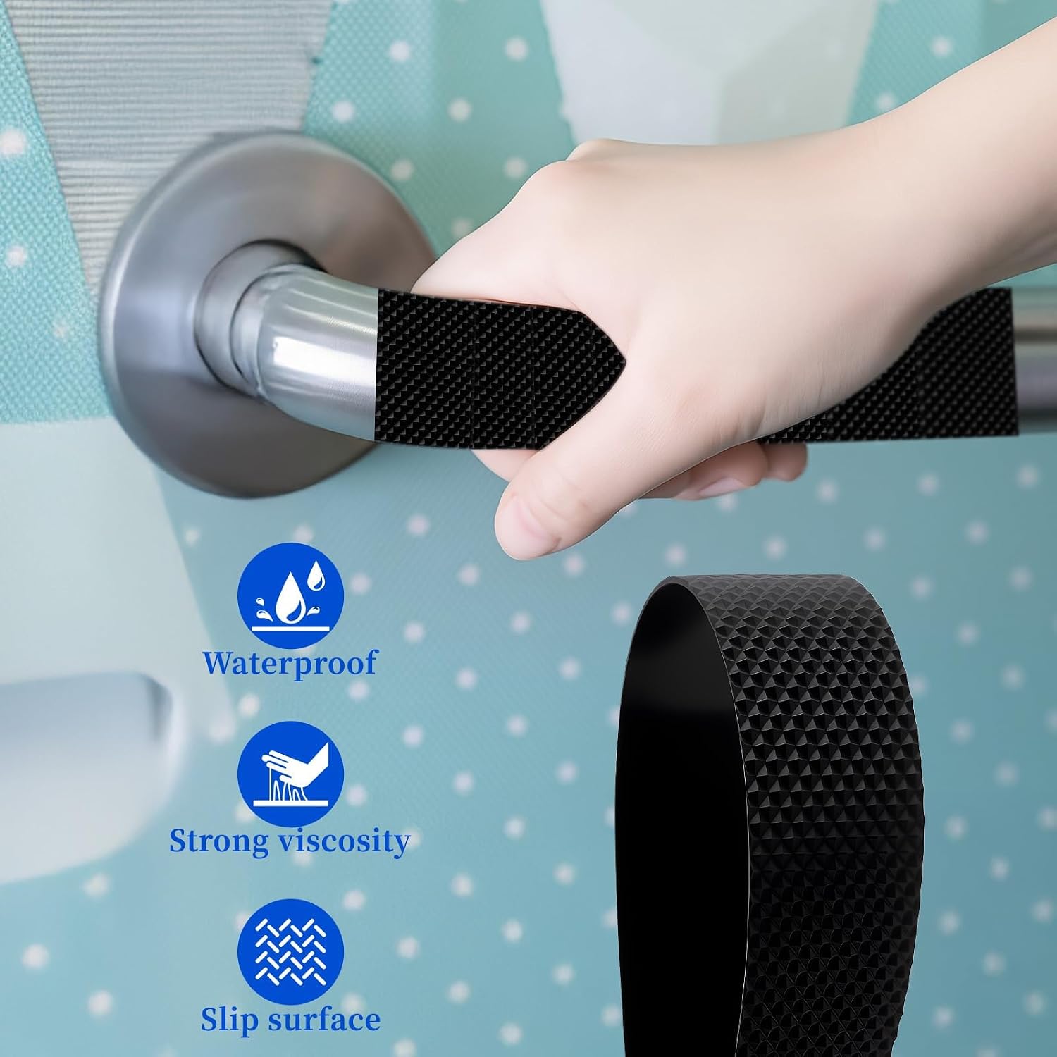 2 Rolls Rubber Grip Tape, 0.8In x 33Ft Ultra-Thin Strong Adhesive Anti Slip Tape Waterproof Heat Resistant Wear-Resistant Cushion Pad, Making Handles or Contact Surfaces Safer, with Grip and Comfort