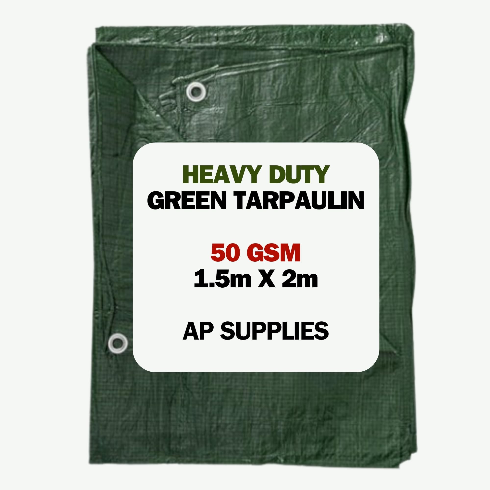 AP Supplies Lightweight Green Tarpaulin 1.5m x 2m | 50gsm Waterproof & Weatherproof Sheet with Reinforced Edges & Metal Eyelets | Outdoor Cover for Garden, Camping & DIY Use