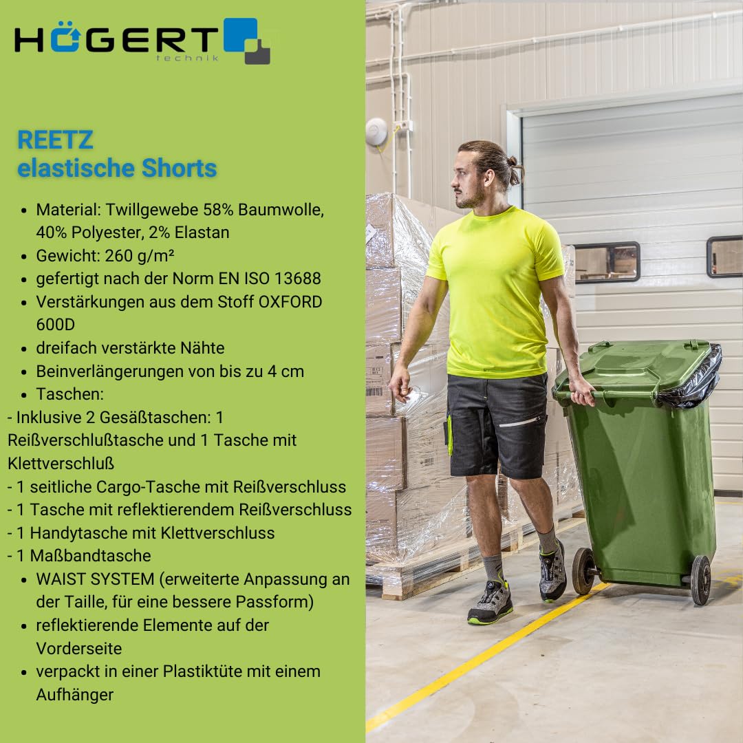 Högert Technik - Reetz elastische Shorts schwarz | Twill-Gewebe | Shorts mit Taschen | Herren Kurz Arbeitshose | Arbeitsshorts Arbeitshosen Männer | EN ISO 13688