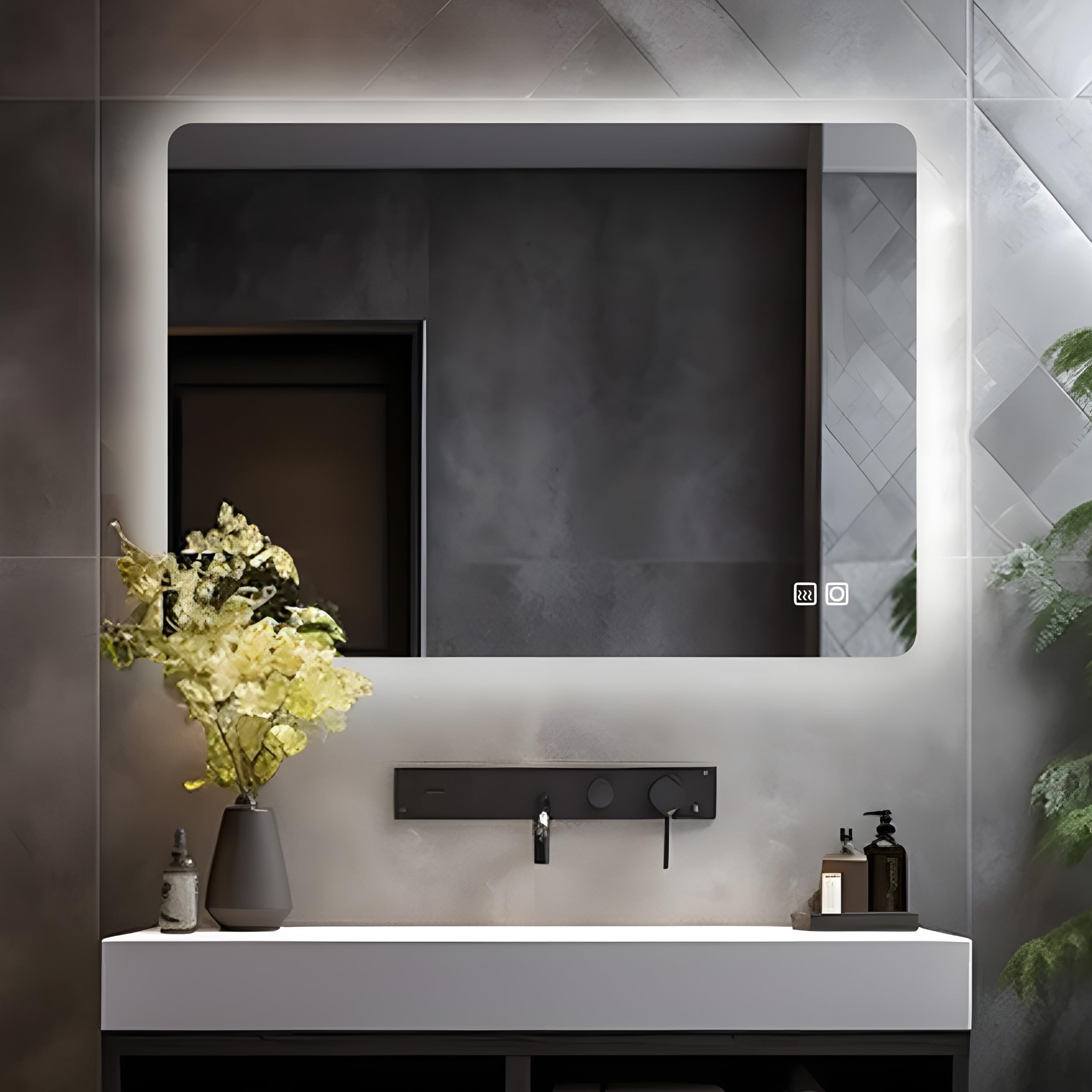 LISA Miroir de Salle de Bain LED 80 x 60 cm Miroir Lumineux Salle de Bain avec éclairage 800 x 600 mm Miroir Mural avec Tactile Blanc Chaud pour Anti-buée