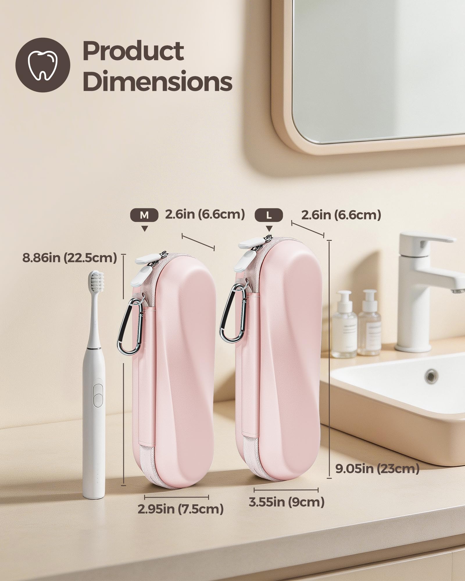 ProCase 歯ブラシケース 携帯用 旅行用 防水ハードケース Oral-B Philips対応 - ピンク（L） | 電動歯ブラシケース,アクセサリー収納付き,多機能,軽量,耐久性,持ち運び便利,出張や旅行に