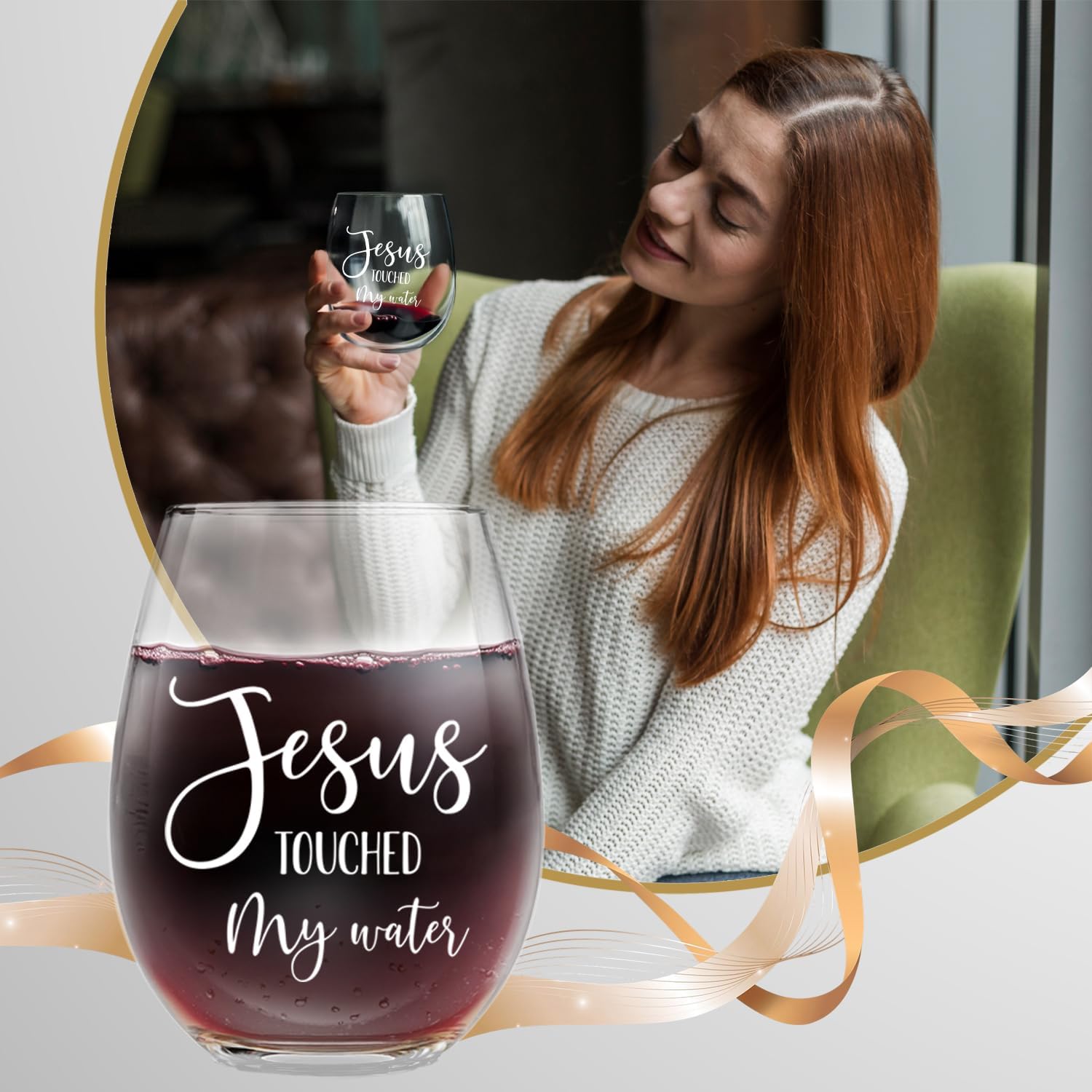 Christian Gifts for Women – Funny Wine Glass -Jesus Touched My Water, Gifts for Women Mom Friends Sisters, Birthday Christmas Thanksgiving Day Gift (White-JESUS, 15, ounces) - Image 7