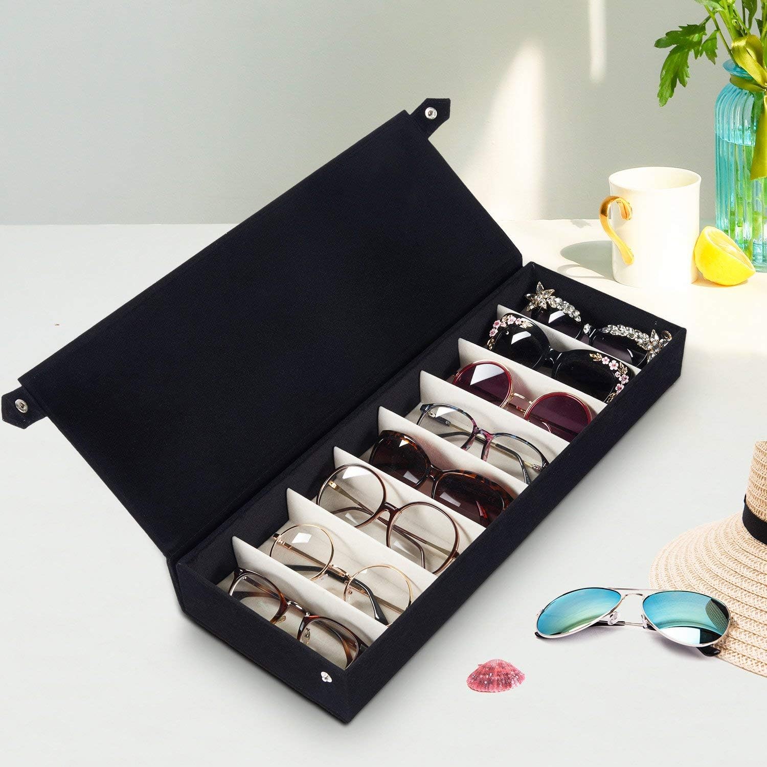 House of Quirk Sunglasses Box 8 Compartment Sunglass Eye-Wear Storage Organiser Tray - Black