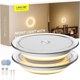 LROLTEF Children's Night Light Rechargeable LED Night Light with Step Lighting 3000K Night Light with Motion Sensor for Kids Room Stairs, Transparent Cover, 2 Pieces