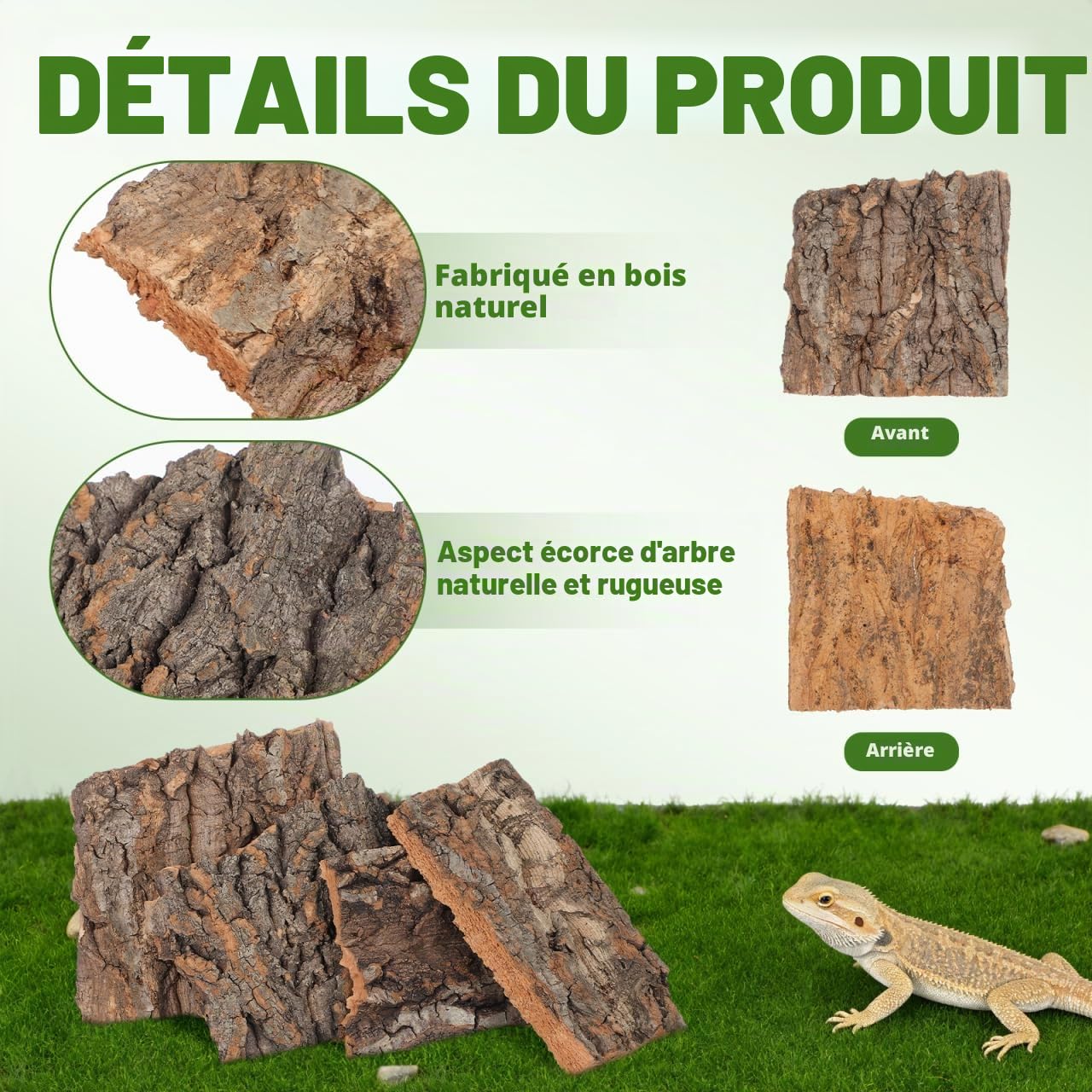 DOITOOL Lot de 4 Toiles de Fond en écorce de liège Naturel pour Reptiles, Escalade, Terrarium, Perche en Liège Naturel Accessoires décoratifs pour Oiseaux Tortue Lézard (Couleur Bois)