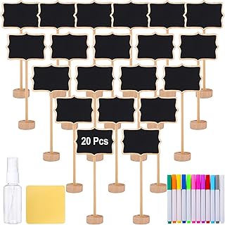 20Pcs Wood Mini Chalkboard Signs,Food Labels for Party Buffet,Food Tags with Stand,Blackboard Signs for Message Board Sign,Small Rectangle Chalkboards for Food Party Wedding Table Numbers Plants Event