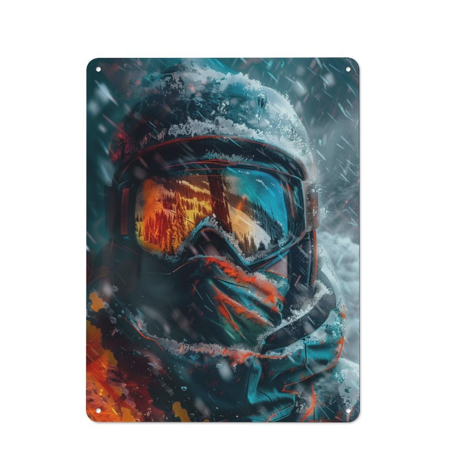 Junmoney Snow Storm Skier Close Up Metal Plaque 40X30cm With For Pub Or Café, Rustic Decor, For Garage, Workshop And Man Cave Decoration