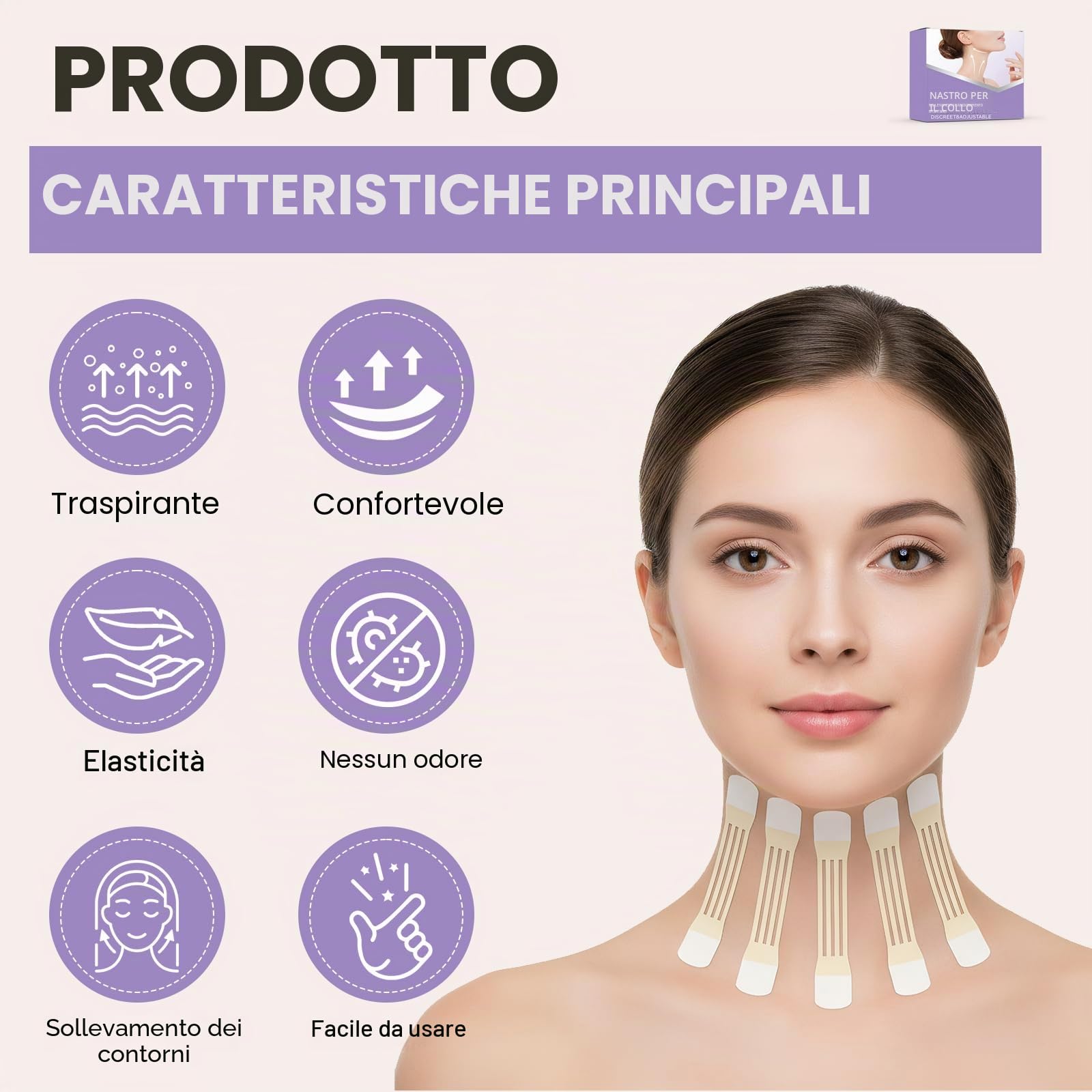 24 patch Adhésif De Lifting du Cou, Autocollant De Levage du Cou, 20 patch Invisibles + 4 Élastiques, accessori di bellezza anti-invecchiamento per Contour V Instantané, Visage, Yeux