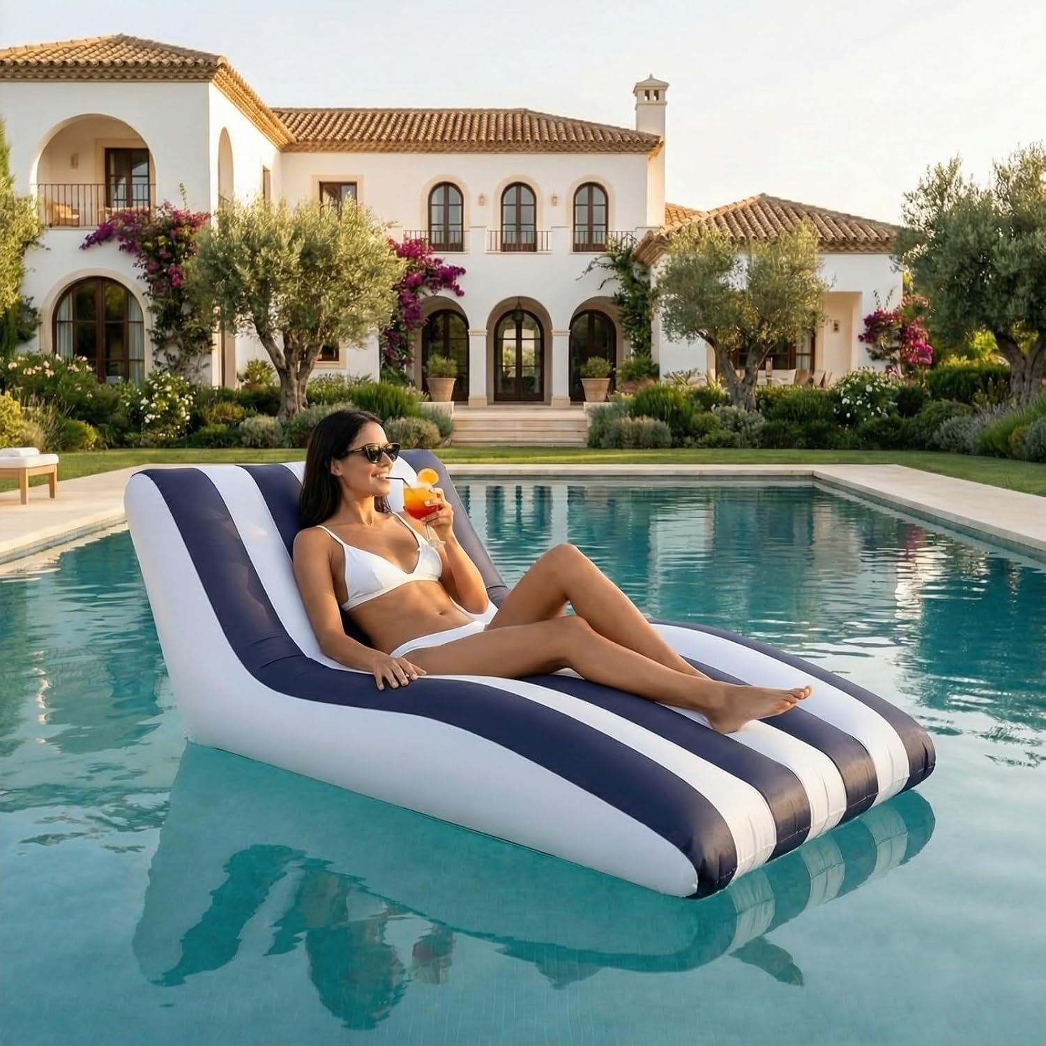 Bubble Stylish Pool Float Lounger Recliner Large Floating Chair & Backrest Heavy Duty Lake Beach Adults Kids Durable Comfortable Tube Water Floaty Tanning Lounge