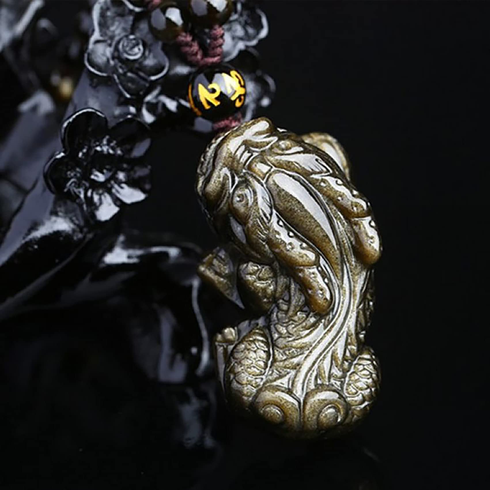 collana Feng Shui Fortunato Pixiu Ricchezza Naturale Ossidiana Dorata Ossidiana Nera Collana di Cristallo Protezione Talismano Prosperità Denaro Buona Fortuna for Donna Uomo Gioielli, Corda Normale (