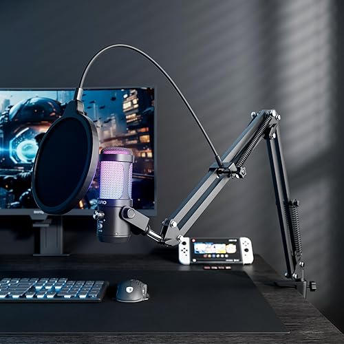 Miniatura 8 de JARO Micrófono USB para podcast con brazo de brazo, micrófono de condensador de estudio con monitoreo en tiempo real, silencio, control de volumen,