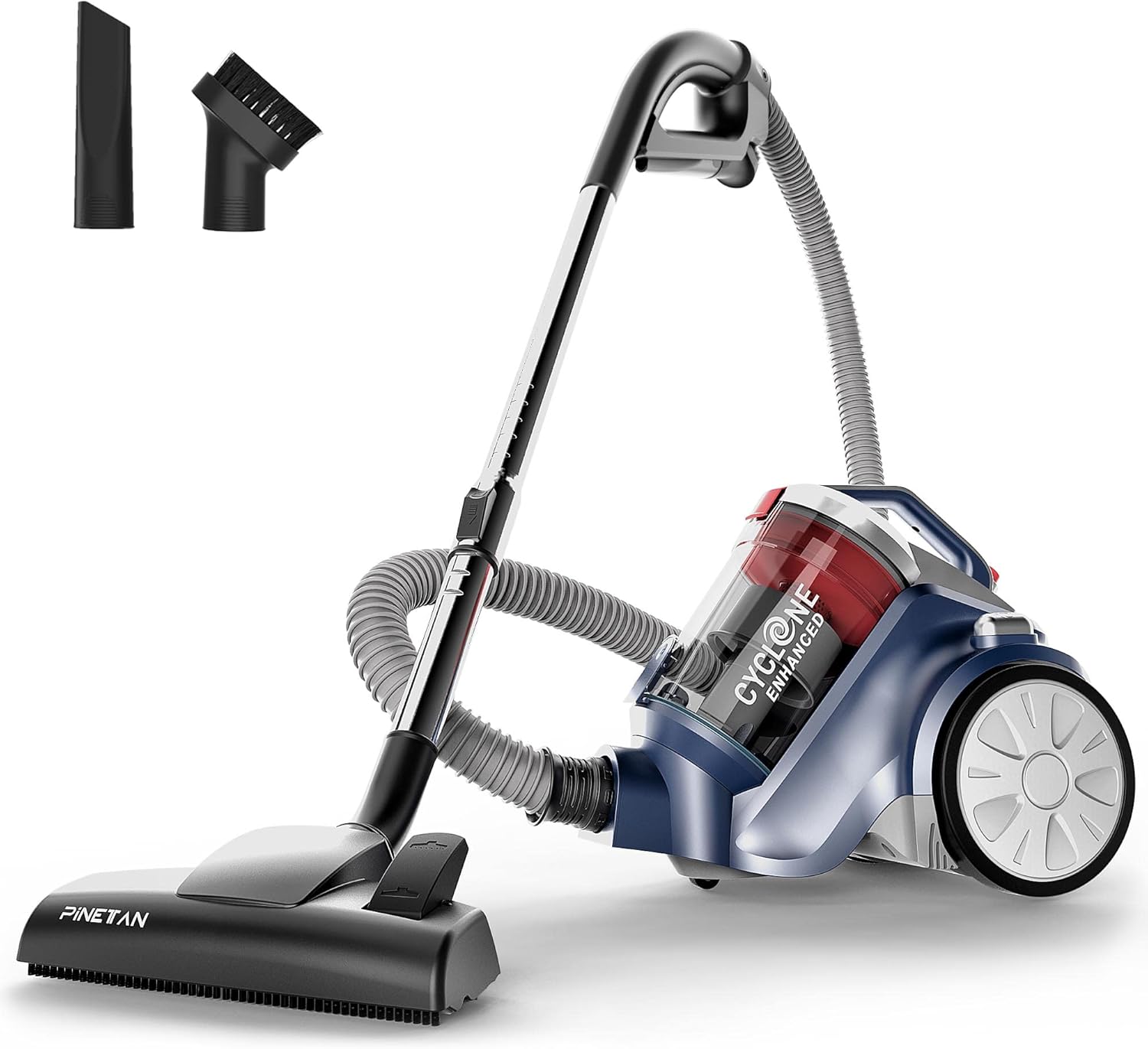 PINETAN Bagless Cyclone Canister Vacuum Cleaner, with Cyclone Filtration, Lightweight Design & Powerful Suction, Multi-Surface Cleaning Nozzle and Automatic Cord Rewind - Ocean Blue, UC612