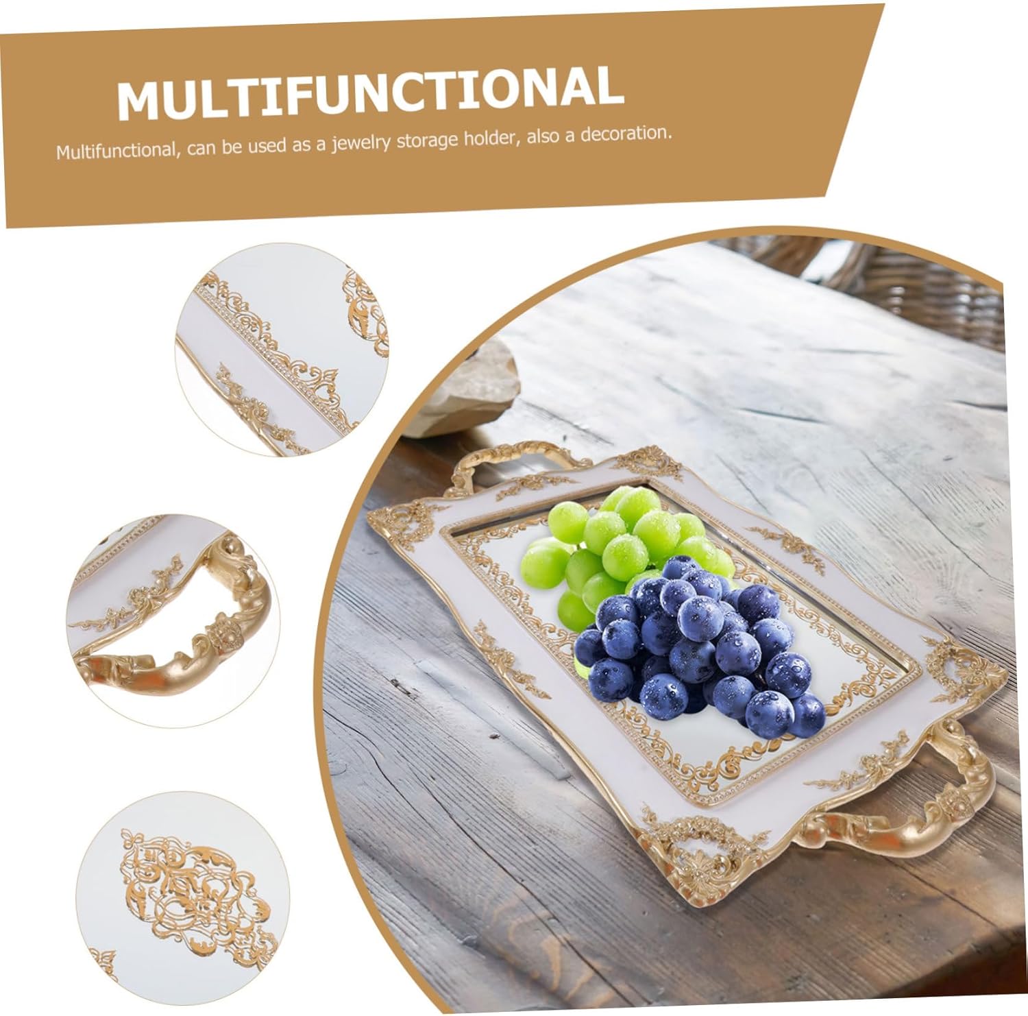 BESPORTBLE Nordic Style Vintage Mirror Jewelry Tray Elegant Decorative Trinket Dish for Home Jewelry Display Plate for Vanity Nightstand and Special Occasions