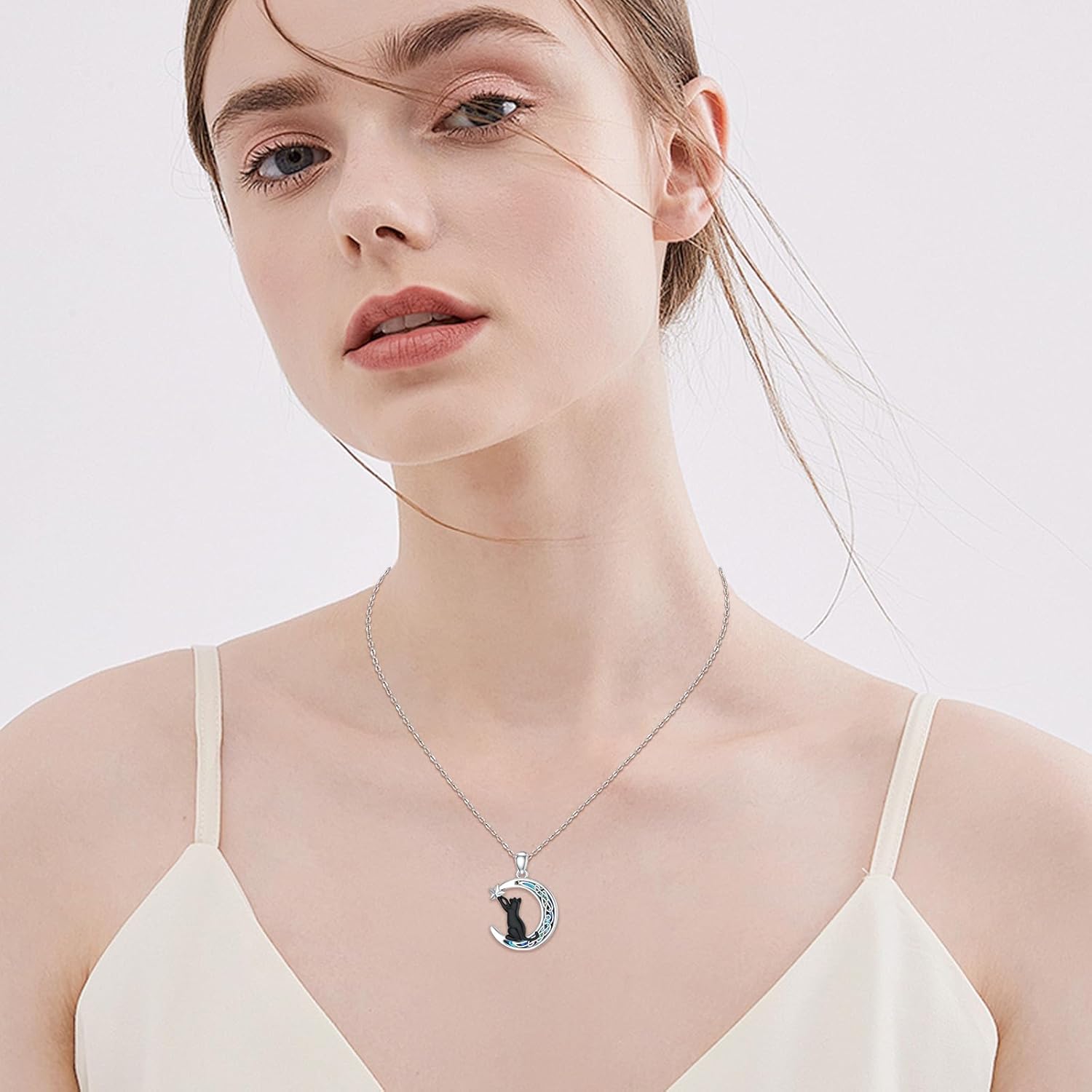 Black Cat Necklace 925 Sterling Silver Celtic Moon Abalone/Moonstone Pendant Gifts for Women - Image 5
