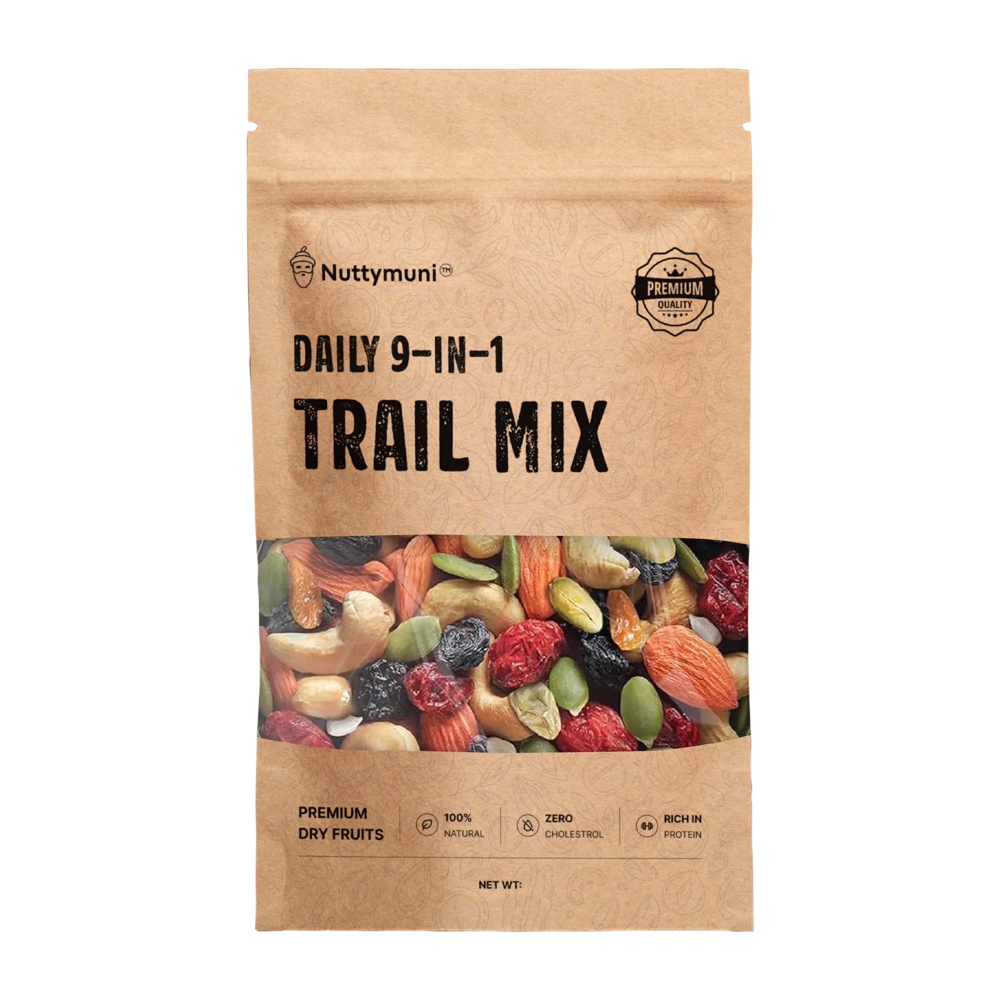 Nutty Muni Trail Mix 250g 9 -in-1 Mixed Dry Fruits & Berries Almonds, Cashews, Raisins, Black Raisins and Seeds High in Protein & Dietary Fibre Healthy Snacks-image-33