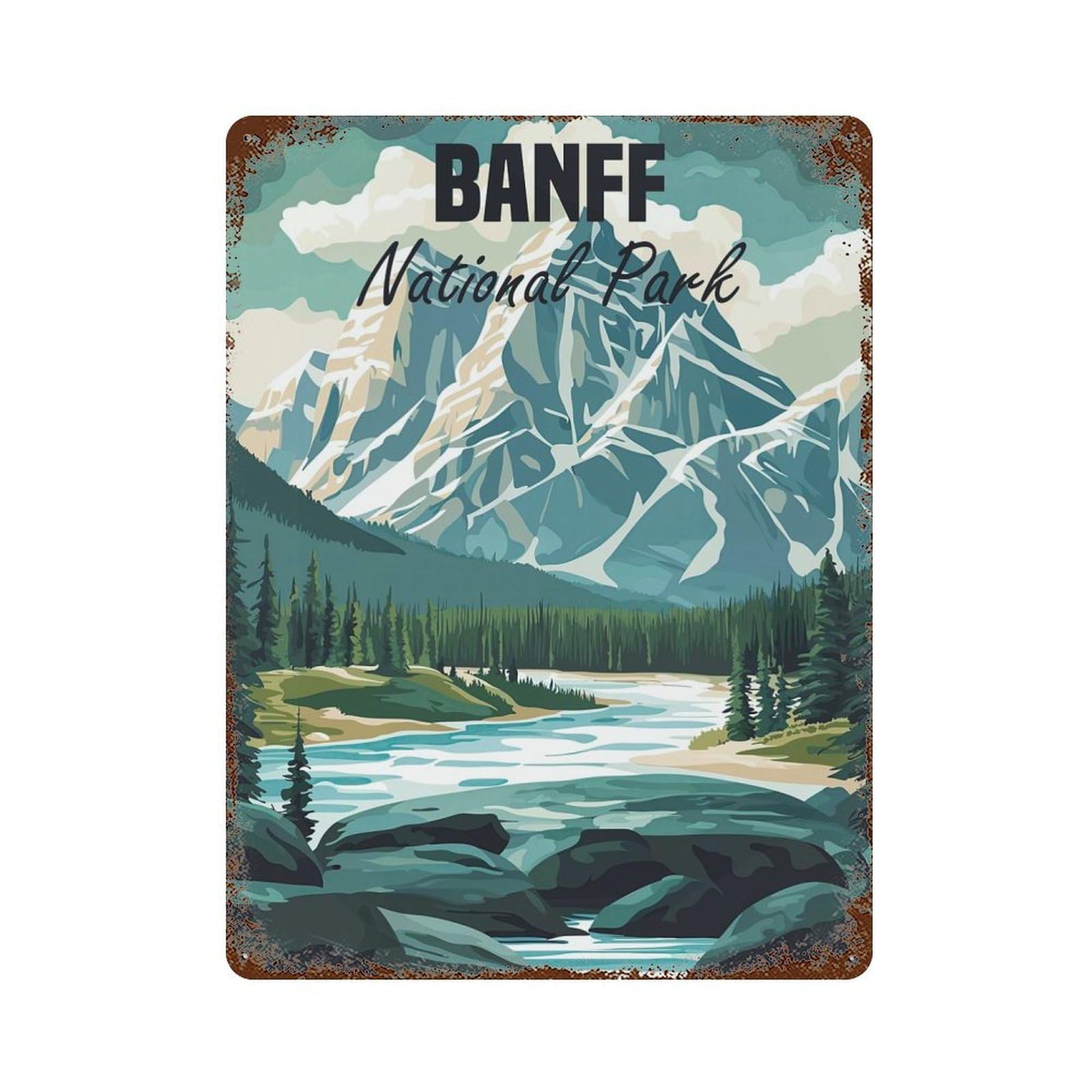 Banff National Park Weathered Tin Sign 15.7"x11.8", Ideal for Basement, Hobby Room And Garage Decor