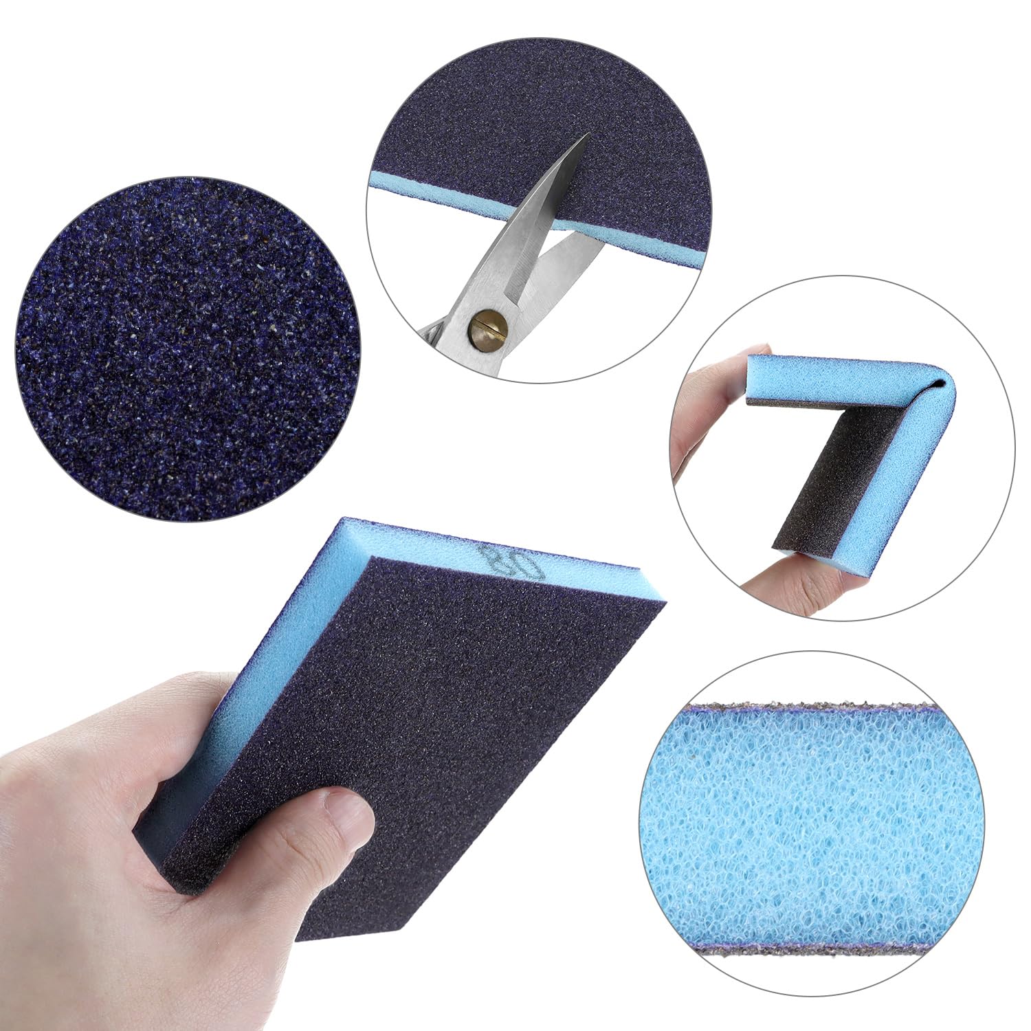 QWORK® 12 Pezzi spugne abrasive levigatura a secco e a umido, grana 60/80/120/220/320/400, carta abrasiva riutilizzabili, per legno e metallo