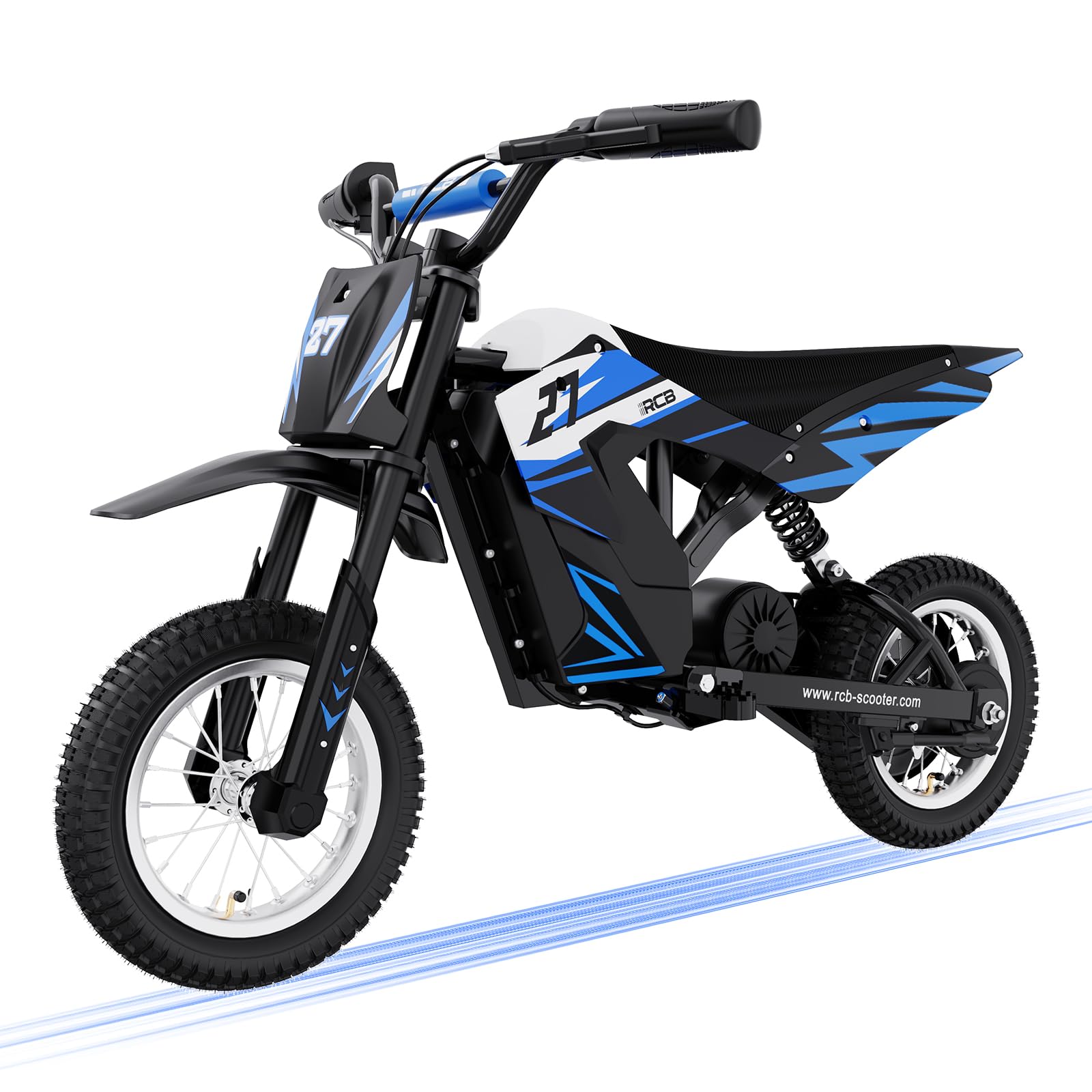 R9X Elektro Motorrad Kinder, Elektromotorrad mit 3 Geschwindigkeitsmodus, Max 25km/h, 36V/5,2Ah Akku, Reichweite 17KM, 12 Zoll Luftreifen, Moto Crossbike für Kinder （blau）