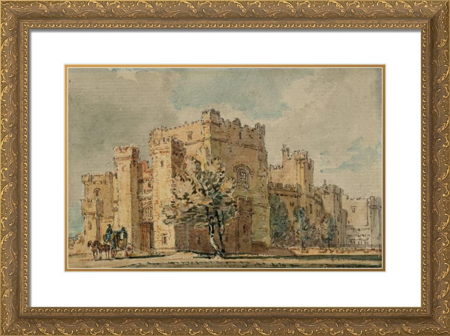 ArtDirect Girtin, Thomas 24x18 Gold Ornate Framed Art Print with Double Matting Titled: Raby Castle
