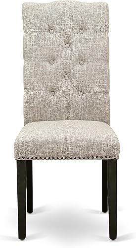 Miniatura 4 de East West Furniture ELP6T35 Elsa Parson - Juego de 2 sillas acolchadas de tela de lino con ribete de clavos y botones copetudos, color negro