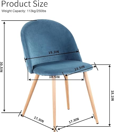 Vista 26 de Juego de 4 sillas de comedor de 4 piezas, modernas sillas de cocina tapizadas de terciopelo con patas de madera, juego de sillas auxiliares