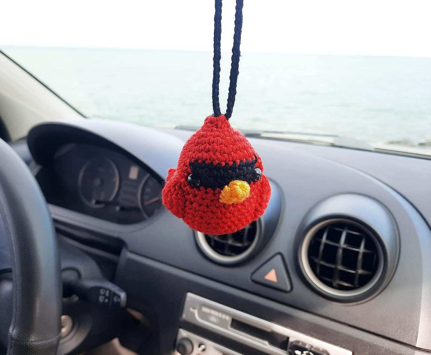 Cardinal Crochet Handmade Car Rearview Mirror Charm Decor, A Gift for Cardinal Lovers, Aesthetic Pendant Car Interior Ornament for Teen Gifts.