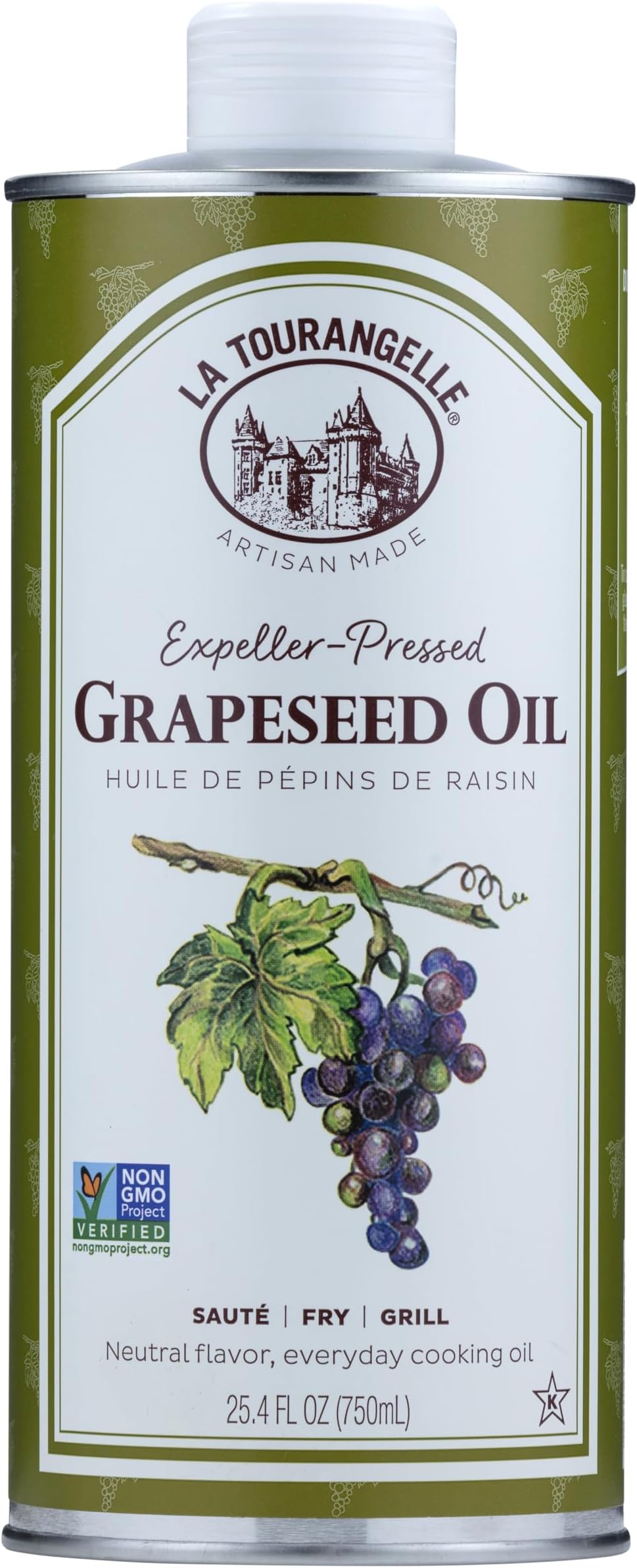 Grapeseed Oil 750ml, All-Natural, Artisanal, Great for Cooking, Sauteing, Marinating, and Dressing
