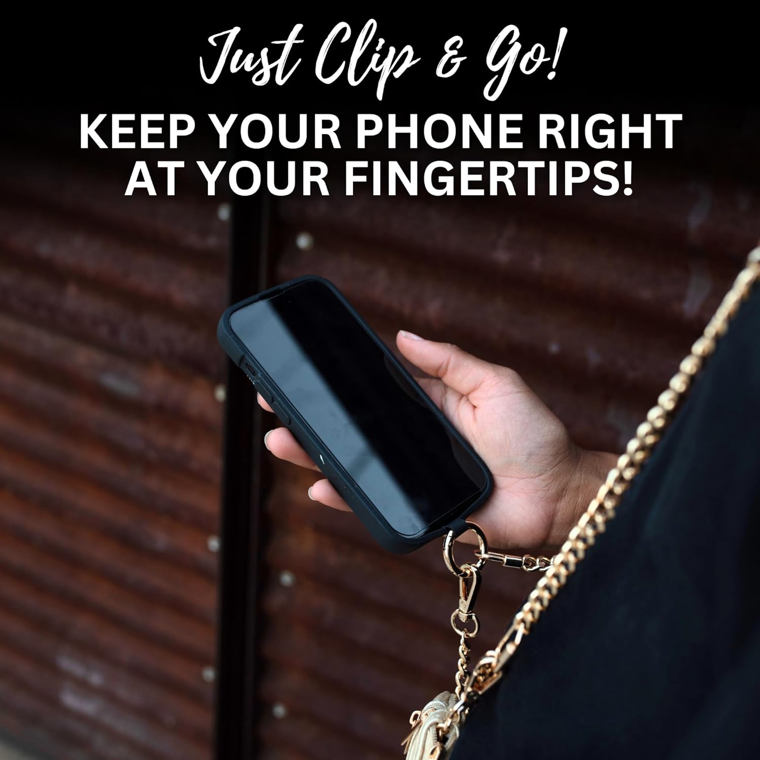 Save the Girls Clip and Go Phone Metal Chain with Pouch (Gun Metal - Black Pouch) – Stylish Phone Lanyard Crossbody with Wallet for Women, Hands-Free Carrying and Adjustable Crossbody Chain Strap - Image 2