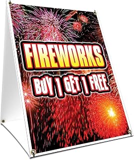 A-Frame Sidewalk Fireworks Buy 1 Get 1 Free Sign with Graphics On Each Side | 18" X 24" Print Size
