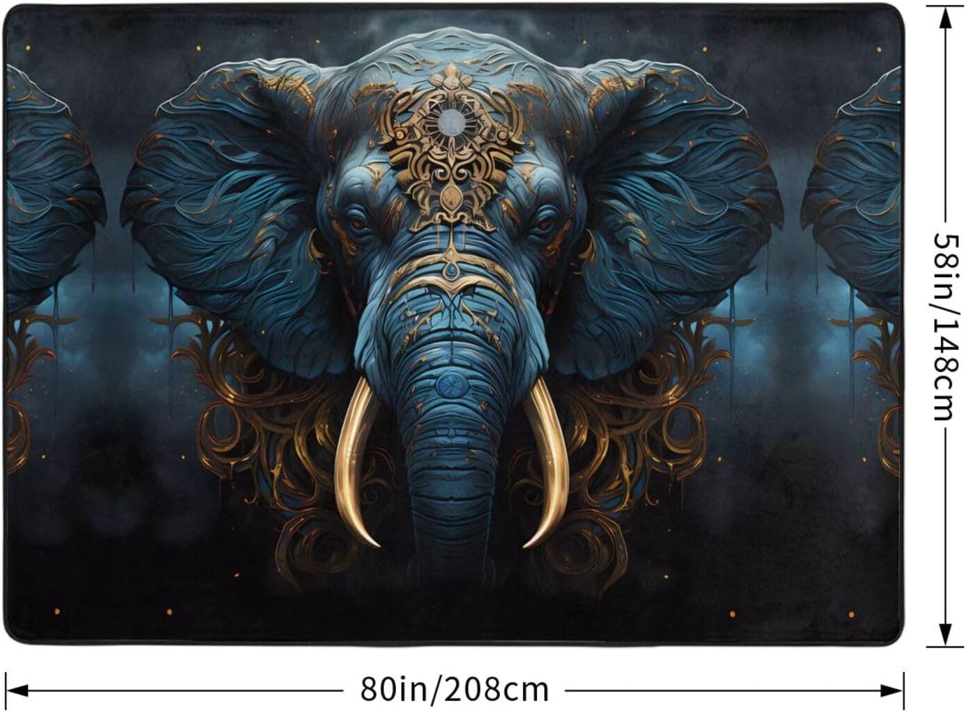 Eerie Elephant Printed Floor mat 80x58 inches, Non-Slip Decorative Carpet for Bedroom and Living Room