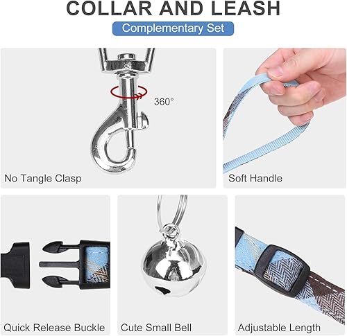 Miniatura 4 de EXPAWLORER Arnés clásico para perro a cuadros, collar y correa para perro pequeño, de malla suave, acolchado, ajustable, sin tirones, reflectante, a