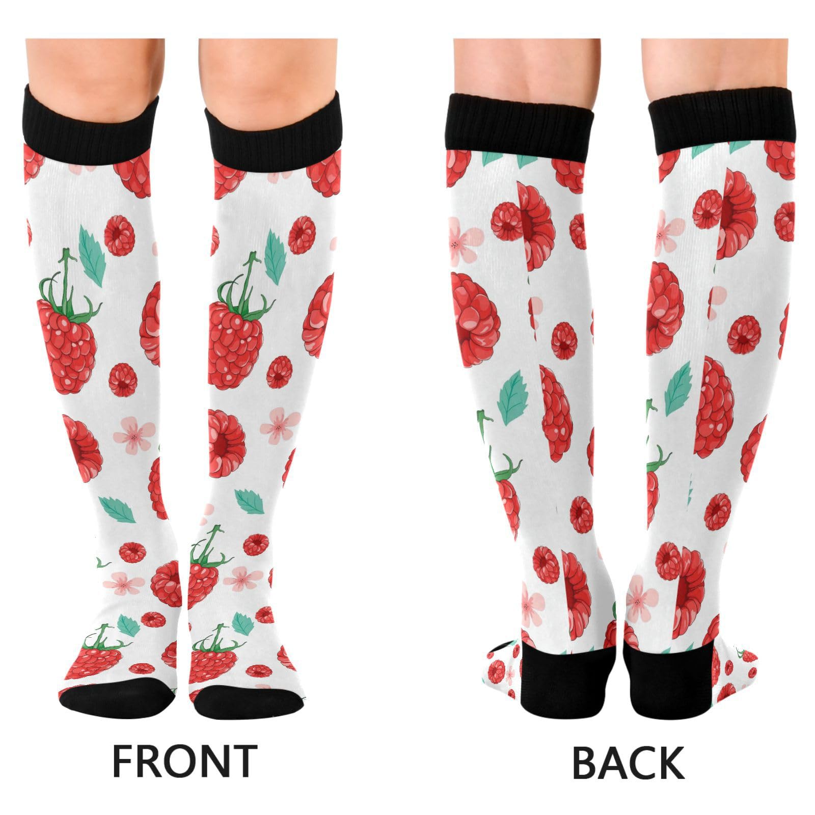 Dussdil Flowers Raspberries Pattern Compression Socks for Women Men Circulation Long Knee Sock for Sport Gym Running Stockings
