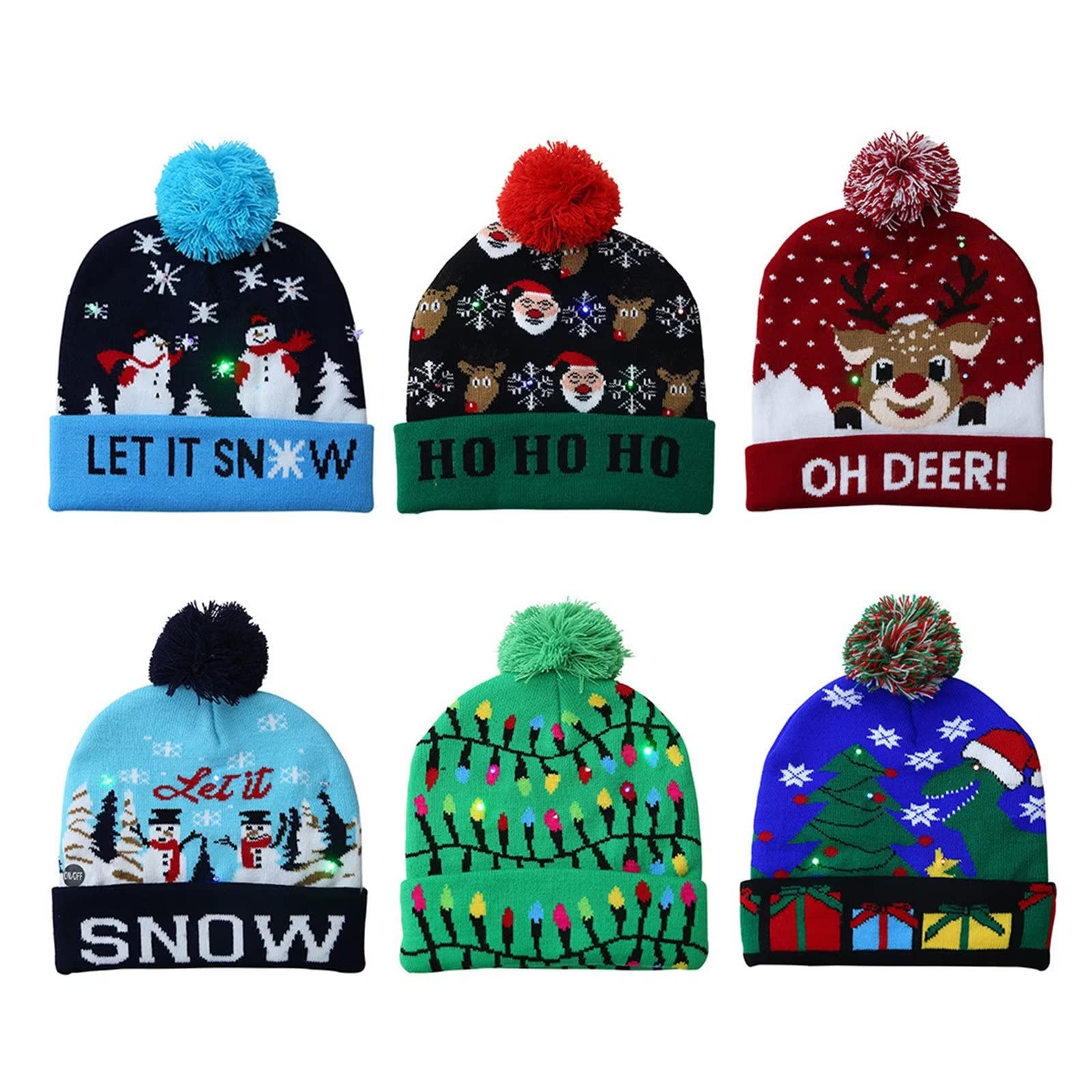 Cappello Natalizio LED,Invernale Cappello Beanie,Caldo per Uomo Donna Feste di Natale Festival,6 PCS
