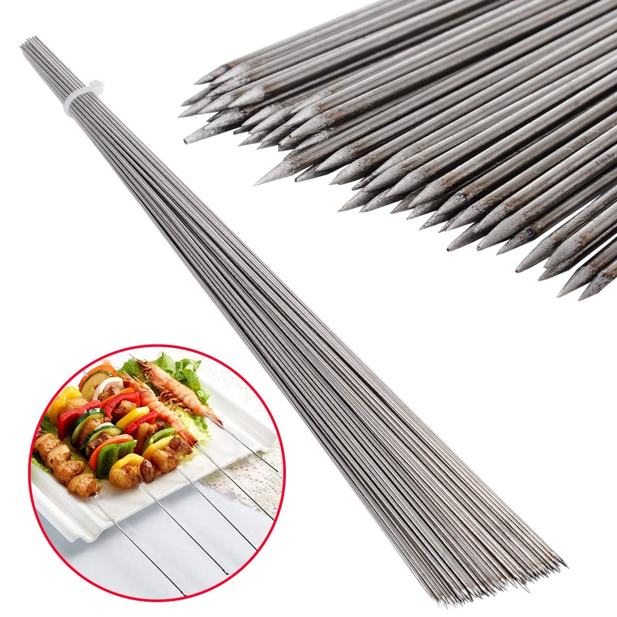 Wlty Default 50Pcs Stainless Steel Barbecue Sticks Skewer Bbq Meat String Kebab Kabob Needle 35Cm For Kitchen Camping Barbecue Tool