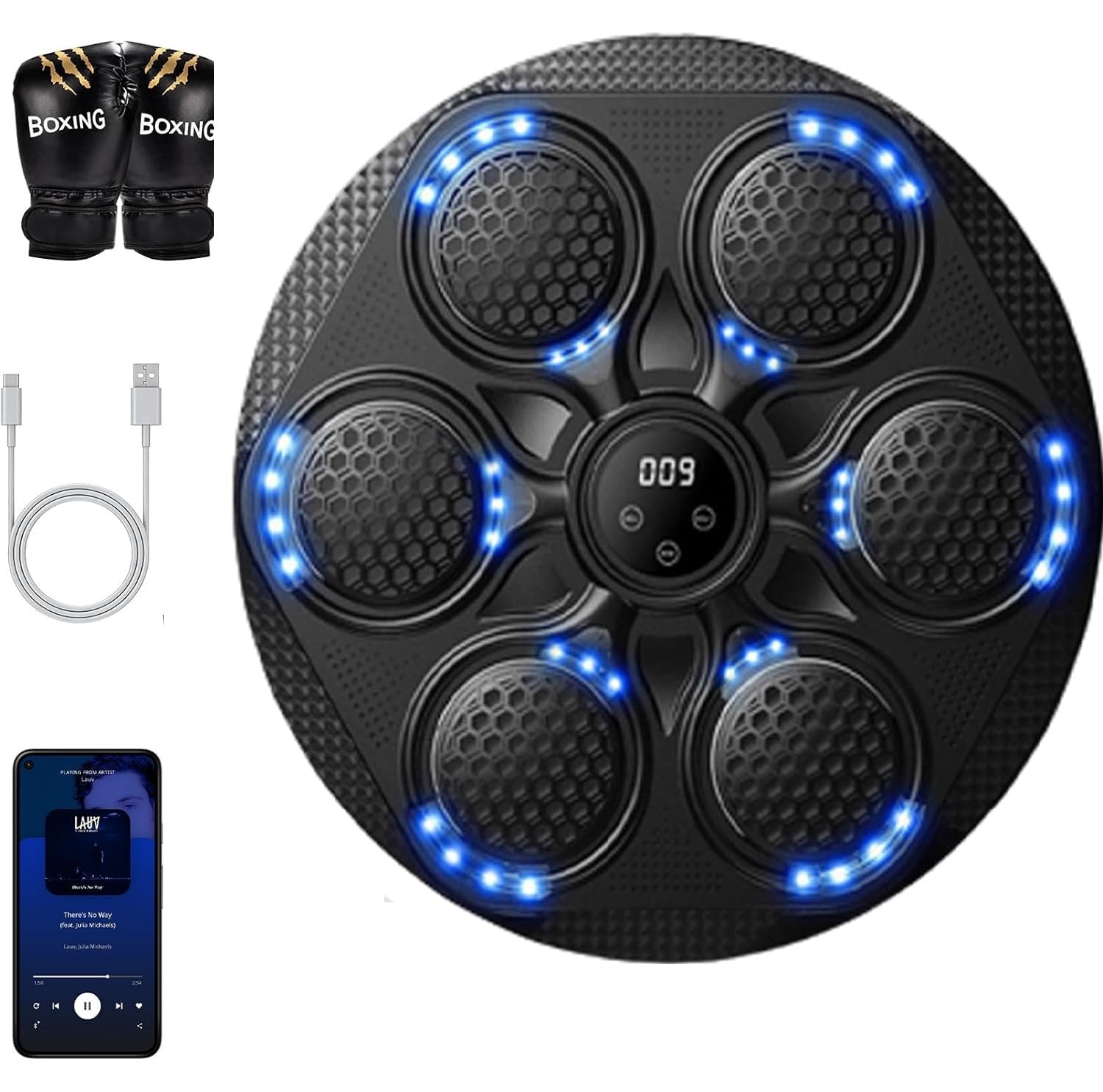 music boxing machine with boxing gloves, smart bluetooth boxing machine with led electronic wall mounted, music boxingtarget workout punching equipment for home
