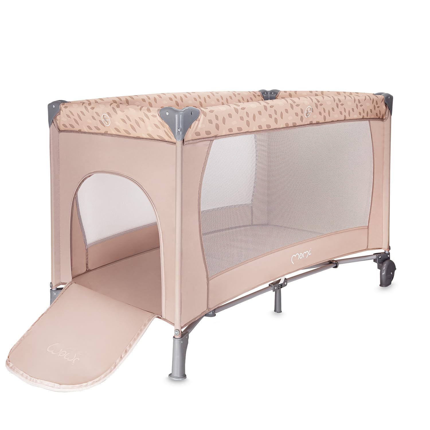 Momi BELOVE lettino da viaggio per bambini fino a 15 kg, 125x65x78 cm, pieghevole 21x23x80 cm, con materassino, 2 ruote e borsa per il trasporto