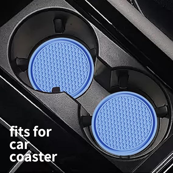 Pack 4 Pcs Car Cup Coaster,2.76 Inches Silicone Automobile Coasters,Universal Non-Slip Insert Coaster,Honeycomb Shape Waterproof Cup Mats Suitable For Most Car Interior (Blue)