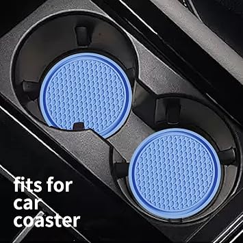 Pack 4 Pcs Car Cup Coaster,2.76 Inches Silicone Automobile Coasters,Universal Non-Slip Insert Coaster,Honeycomb Shape Waterproof Cup Mats Suitable For Most Car Interior (Blue)