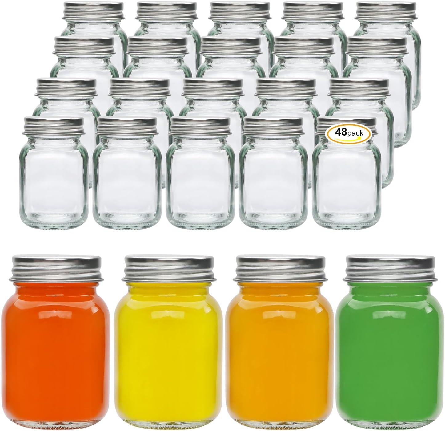 Accguan2oz Mason Jars,Ginger Shots Bottles with Silver Lids,Glass Yogert Jars,Candle Jar,Honey,Jam,Jelly,Spice,Wedding Favors,Shower Favors(48pcs)