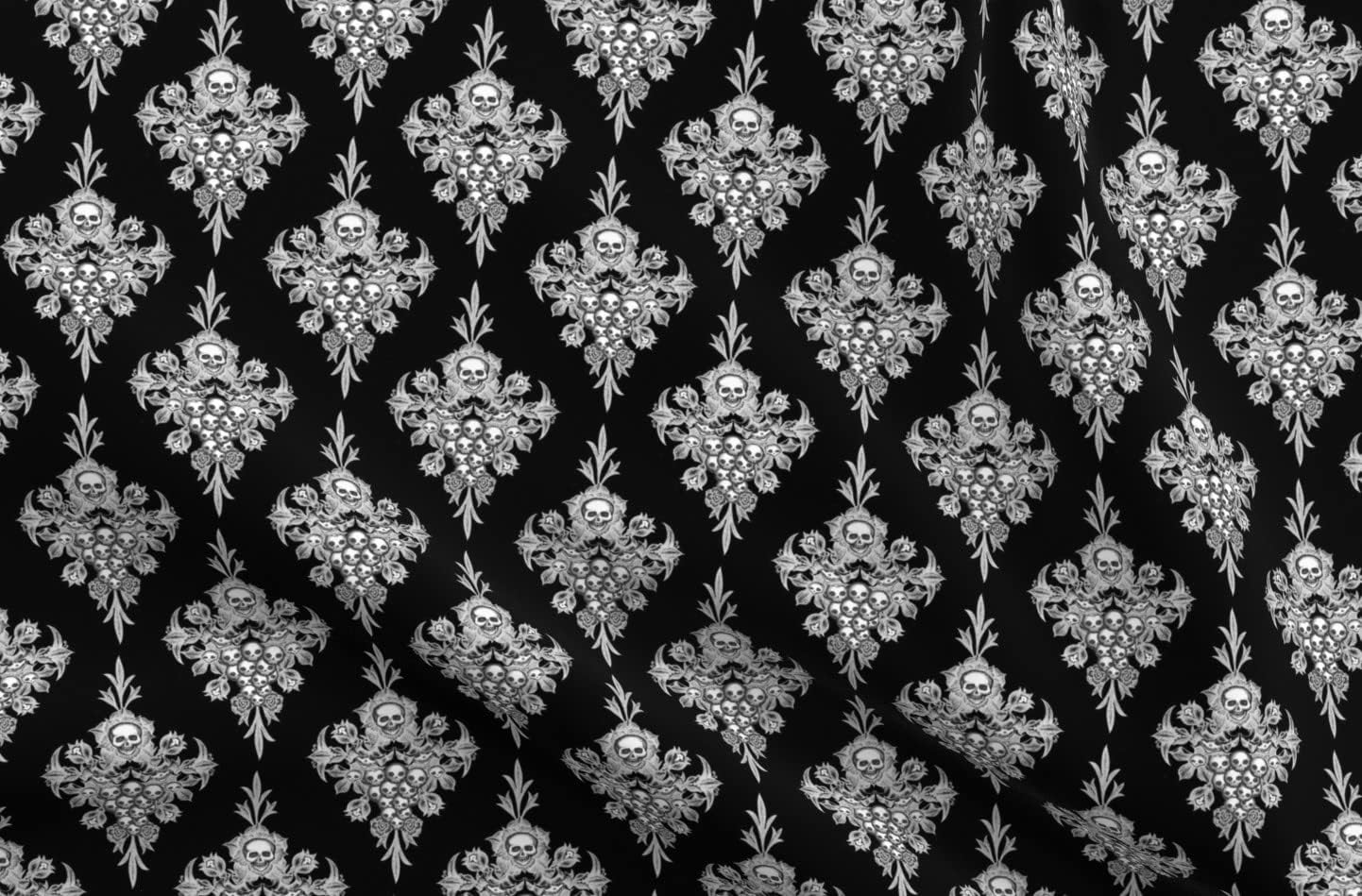 Spoonflower Fabric - Damask Small Halloween Gothic Victorian Skull Skeleton Printed on Petal Signature Cotton Fabric Fat Quarter - Sewing Quilting Apparel Crafts Decor